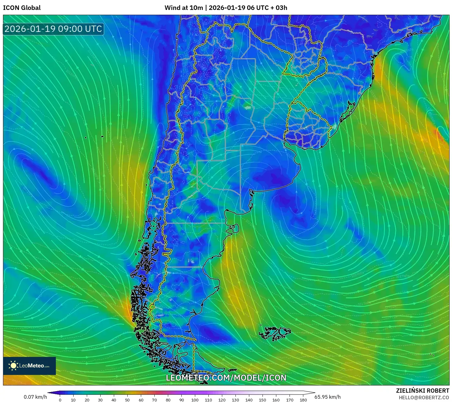 ICON model - Argentina, Wind at 10m