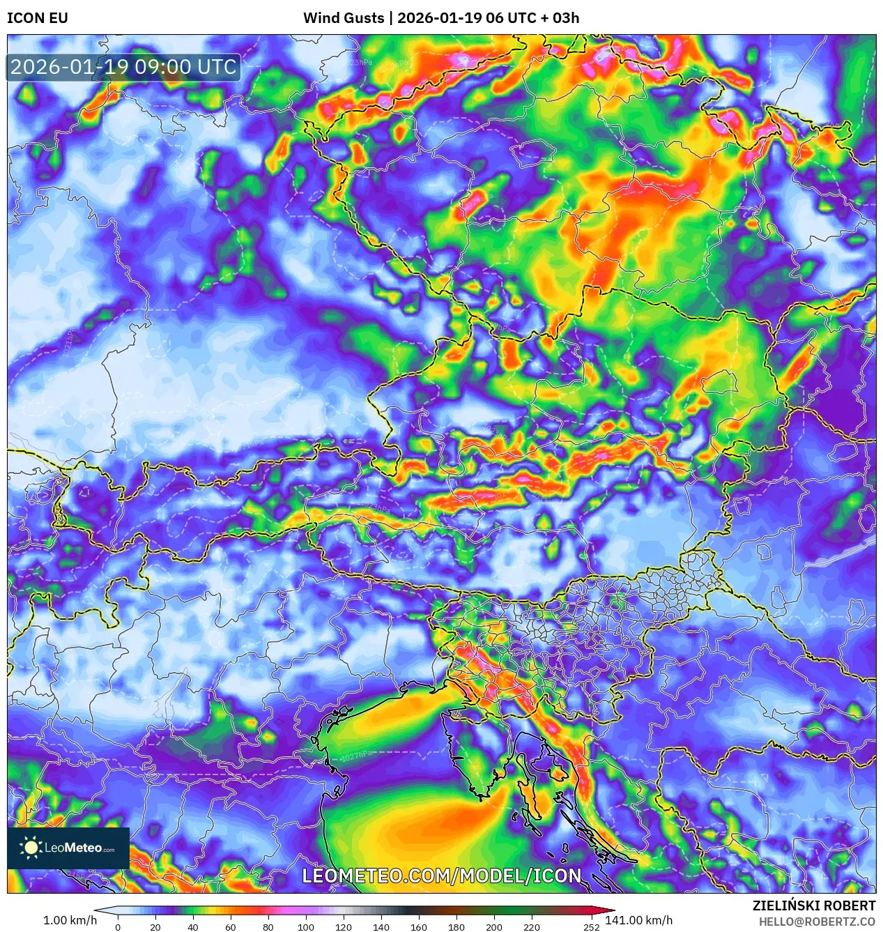 ICON model - Austria, Wind Gusts