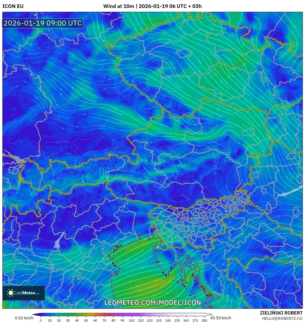 ICON model - Austria, Wind at 10m