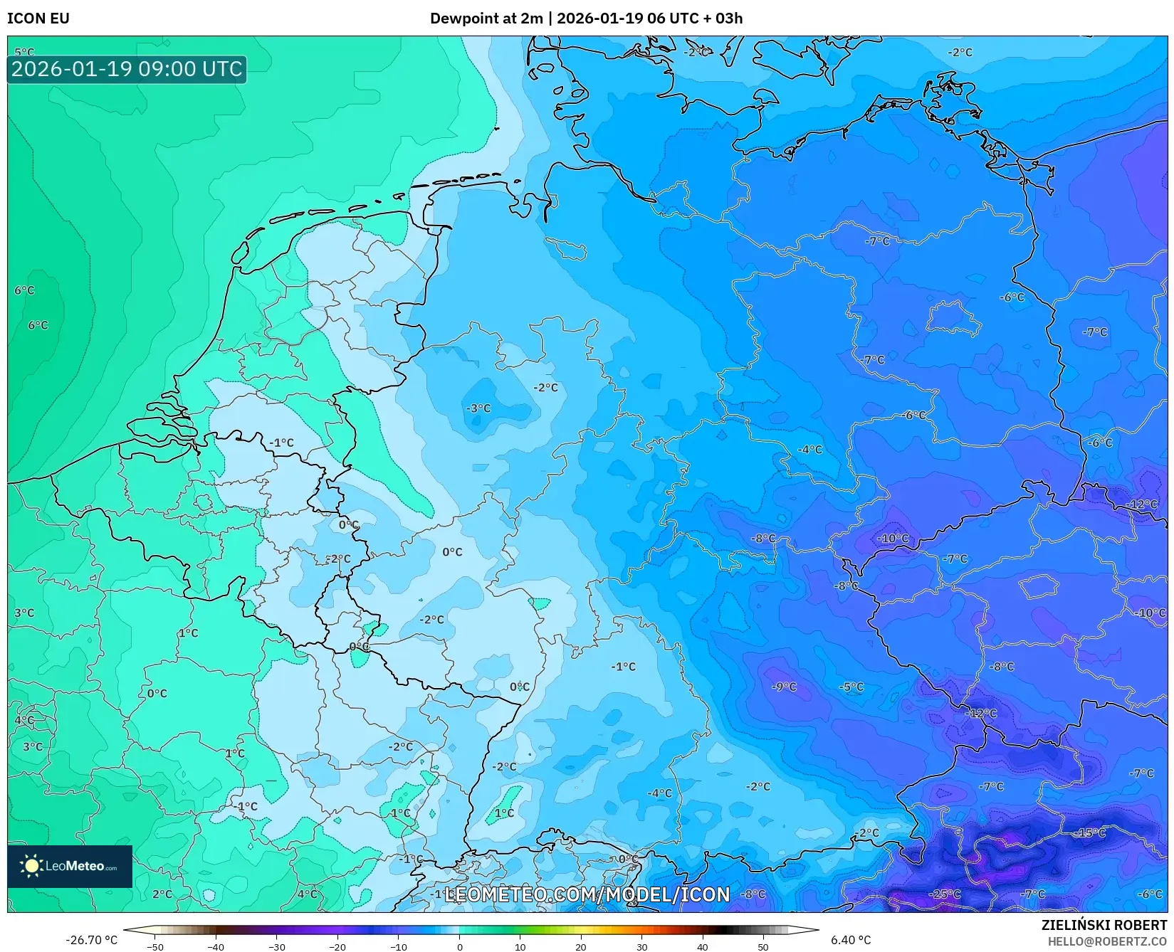 ICON model - Germany, Dewpoint at 2m