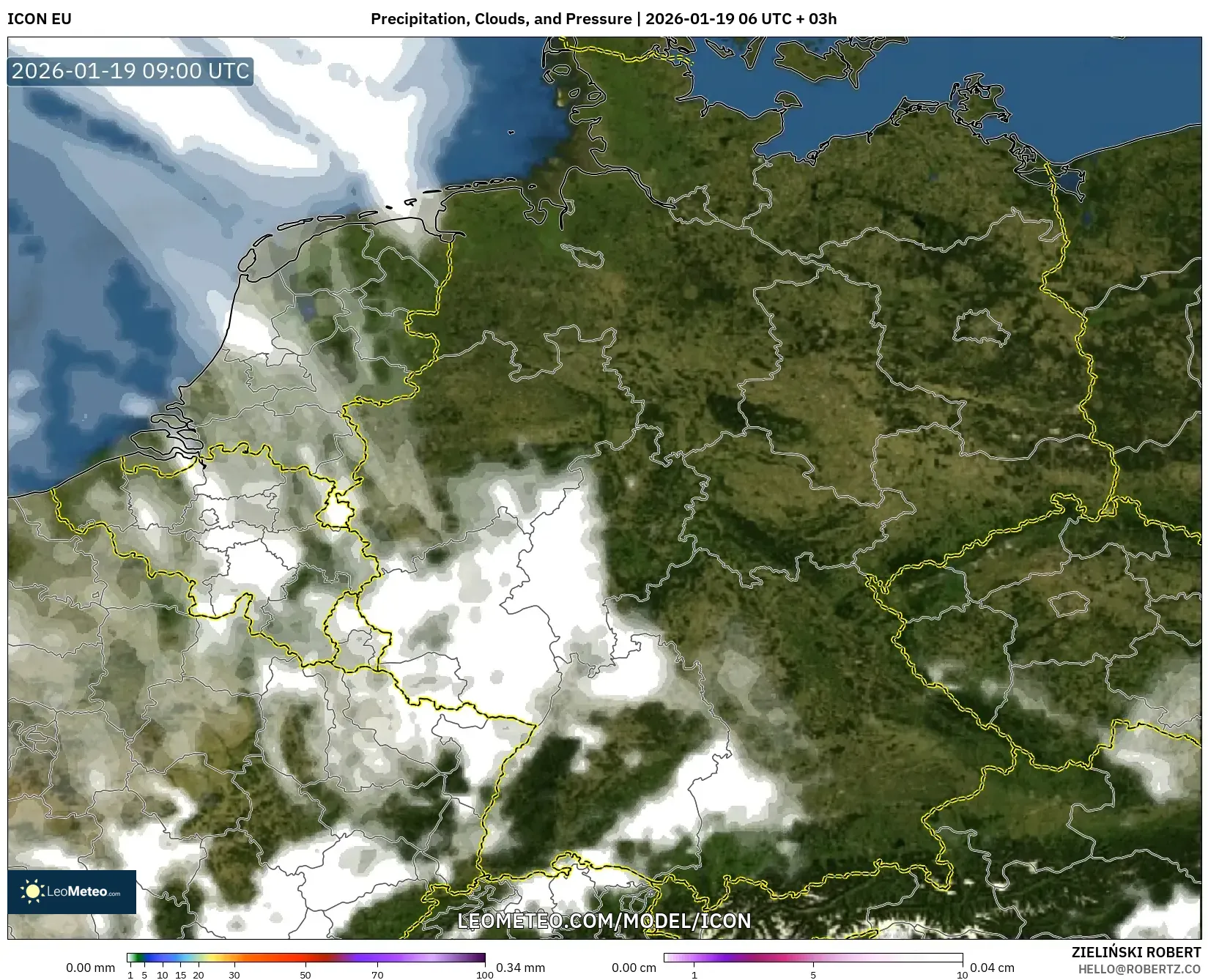 ICON model - Germany, Precipitation, Clouds, and Pressure