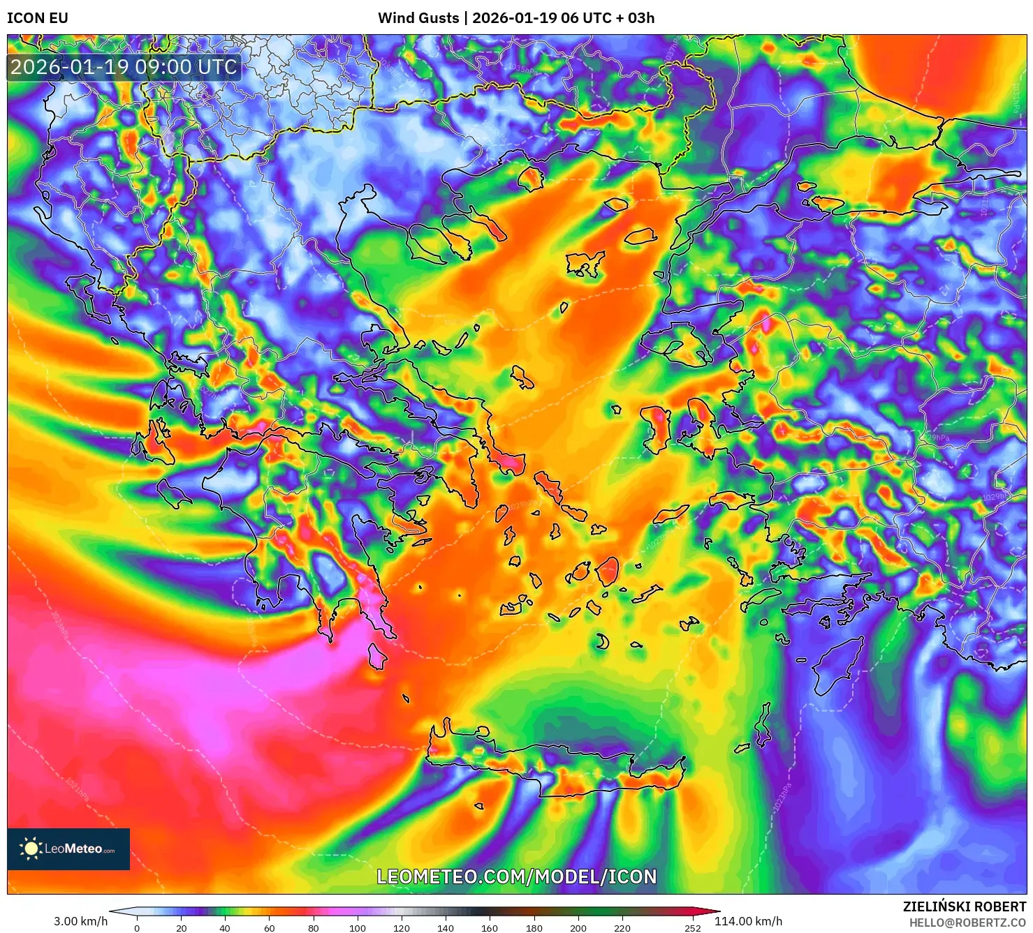 ICON model - Greece, Wind Gusts