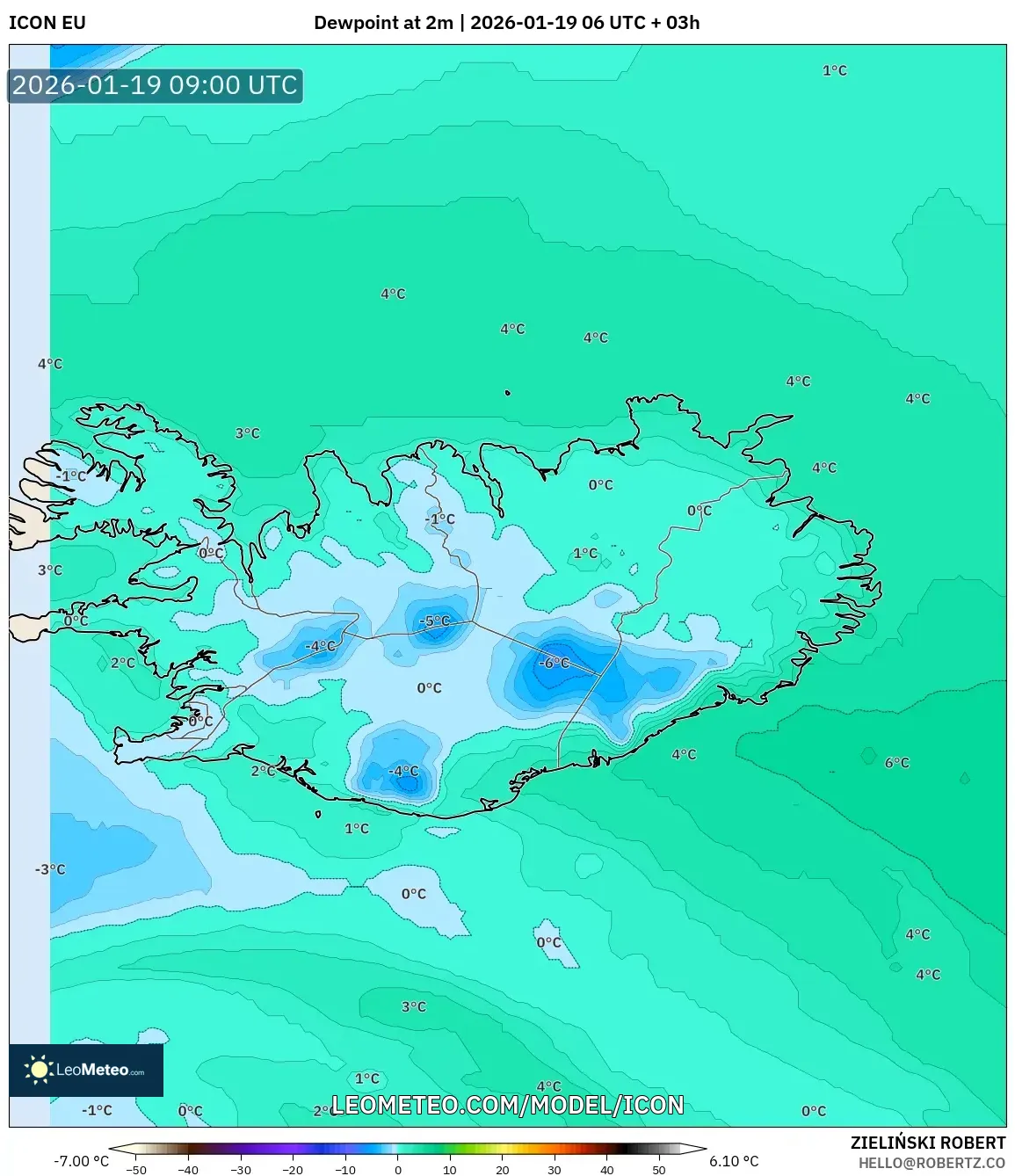 ICON model - Iceland, Dewpoint at 2m