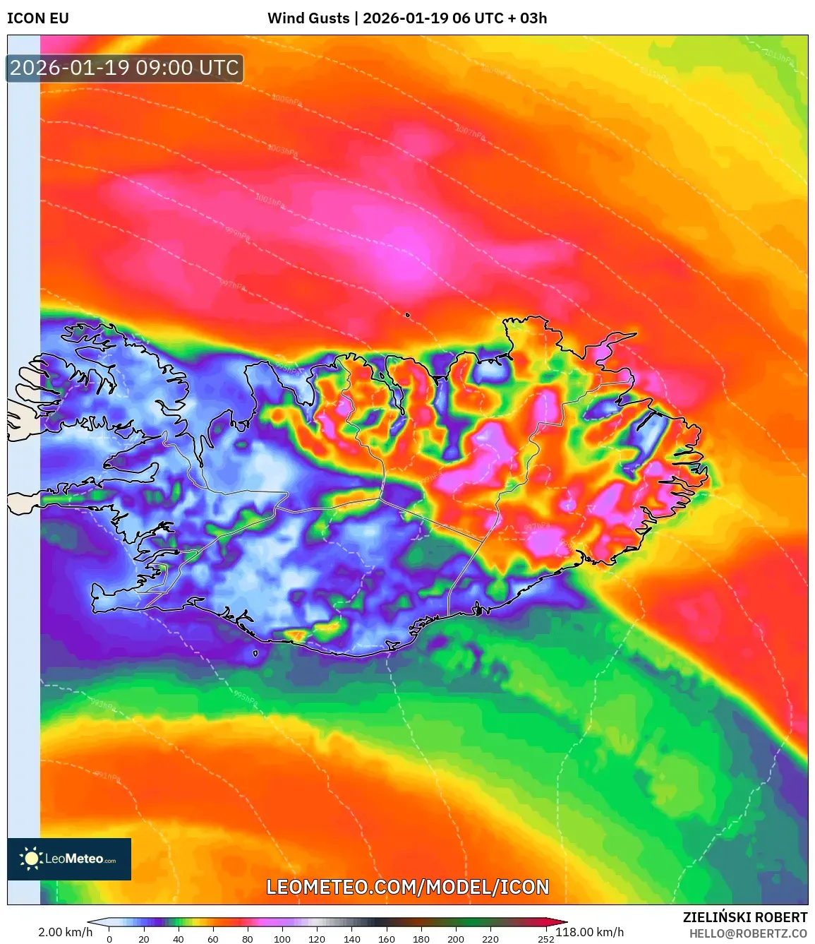 ICON model - Iceland, Wind Gusts
