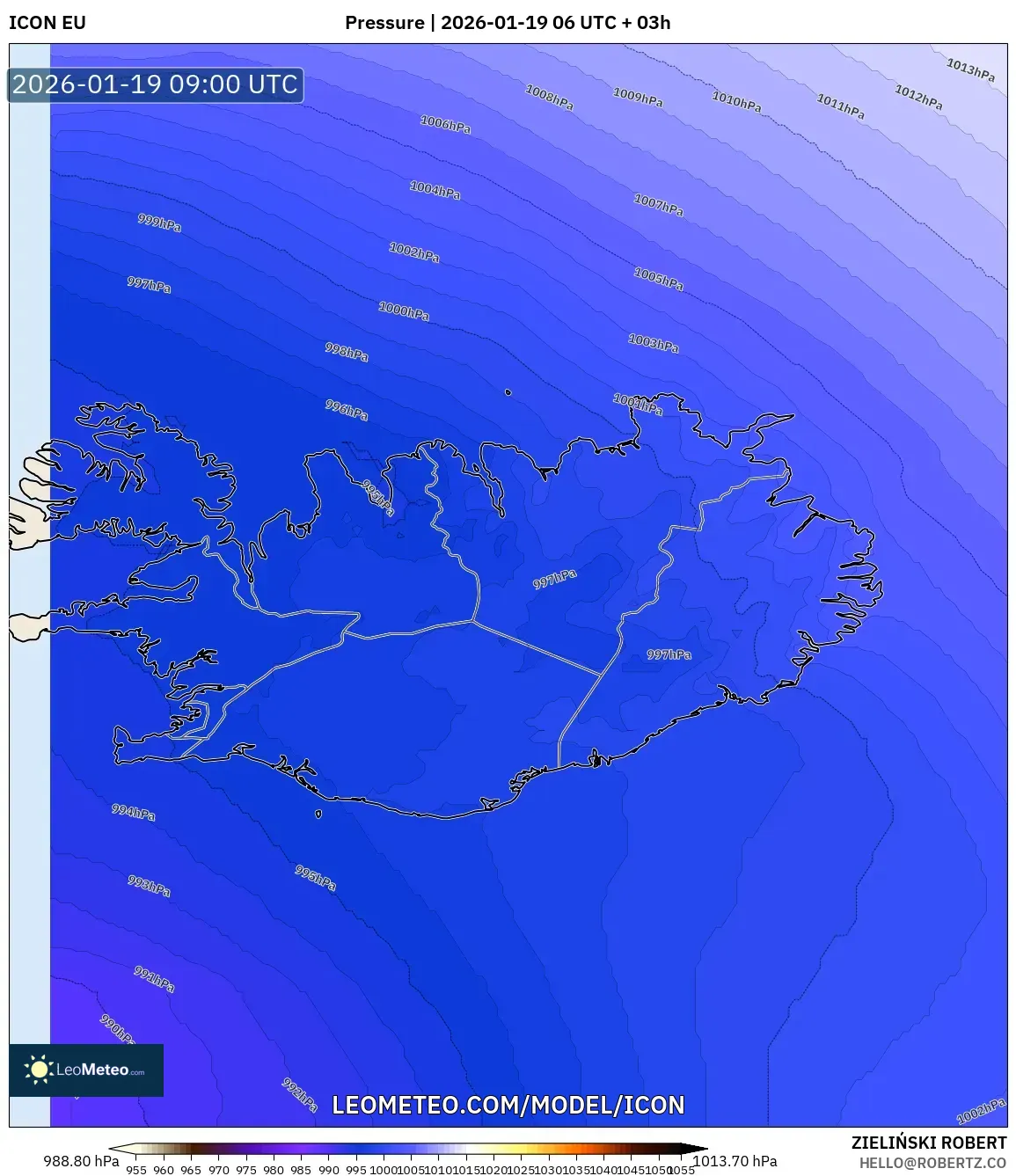 ICON model - Iceland, Pressure