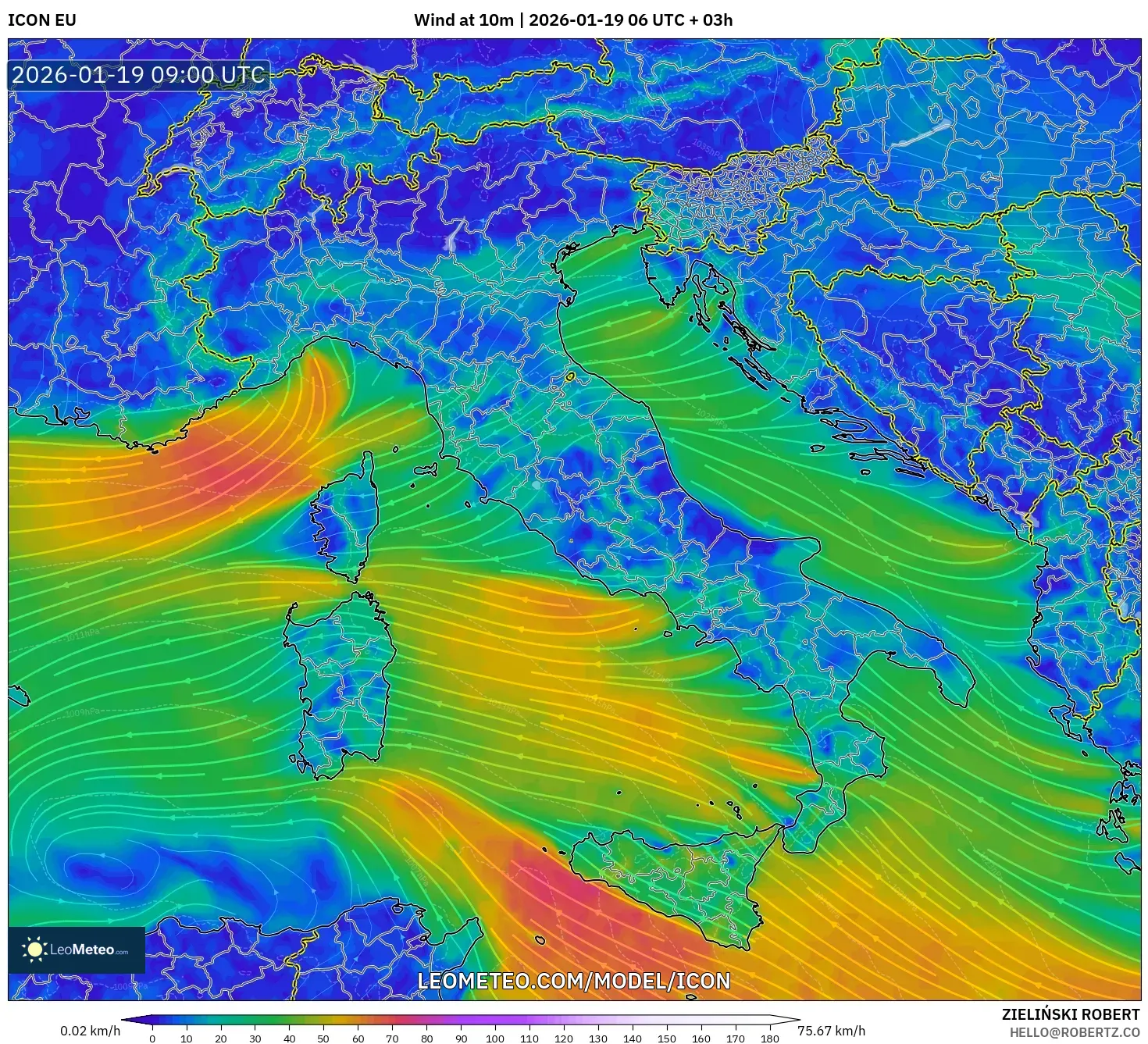ICON model - Italy, Wind at 10m