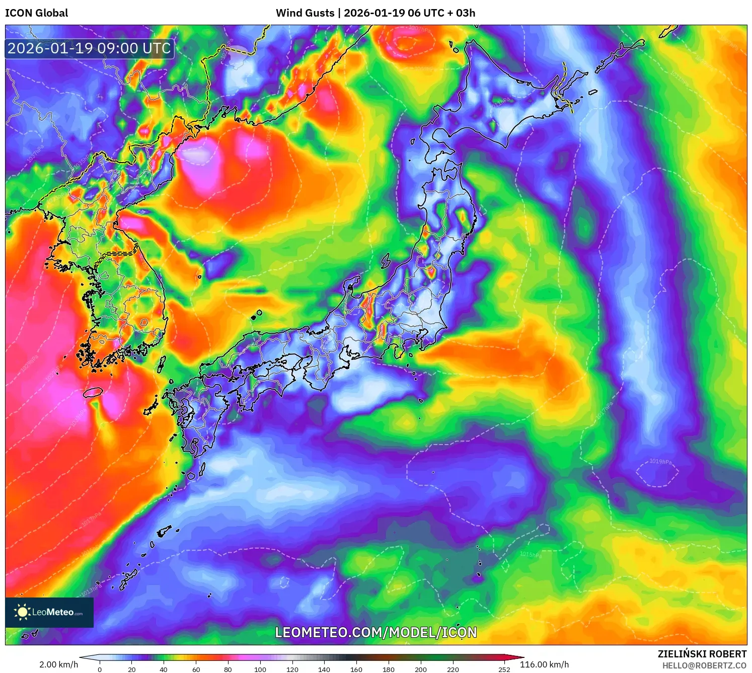 ICON model - Japan, Wind Gusts