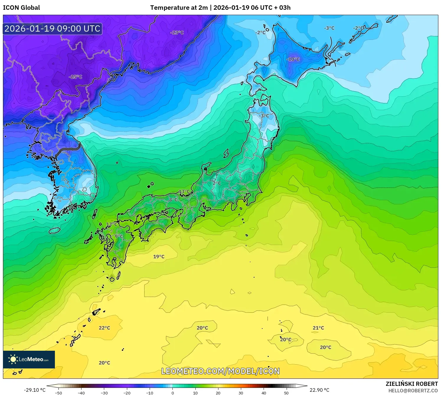 ICON model - Japan, Temperature at 2m