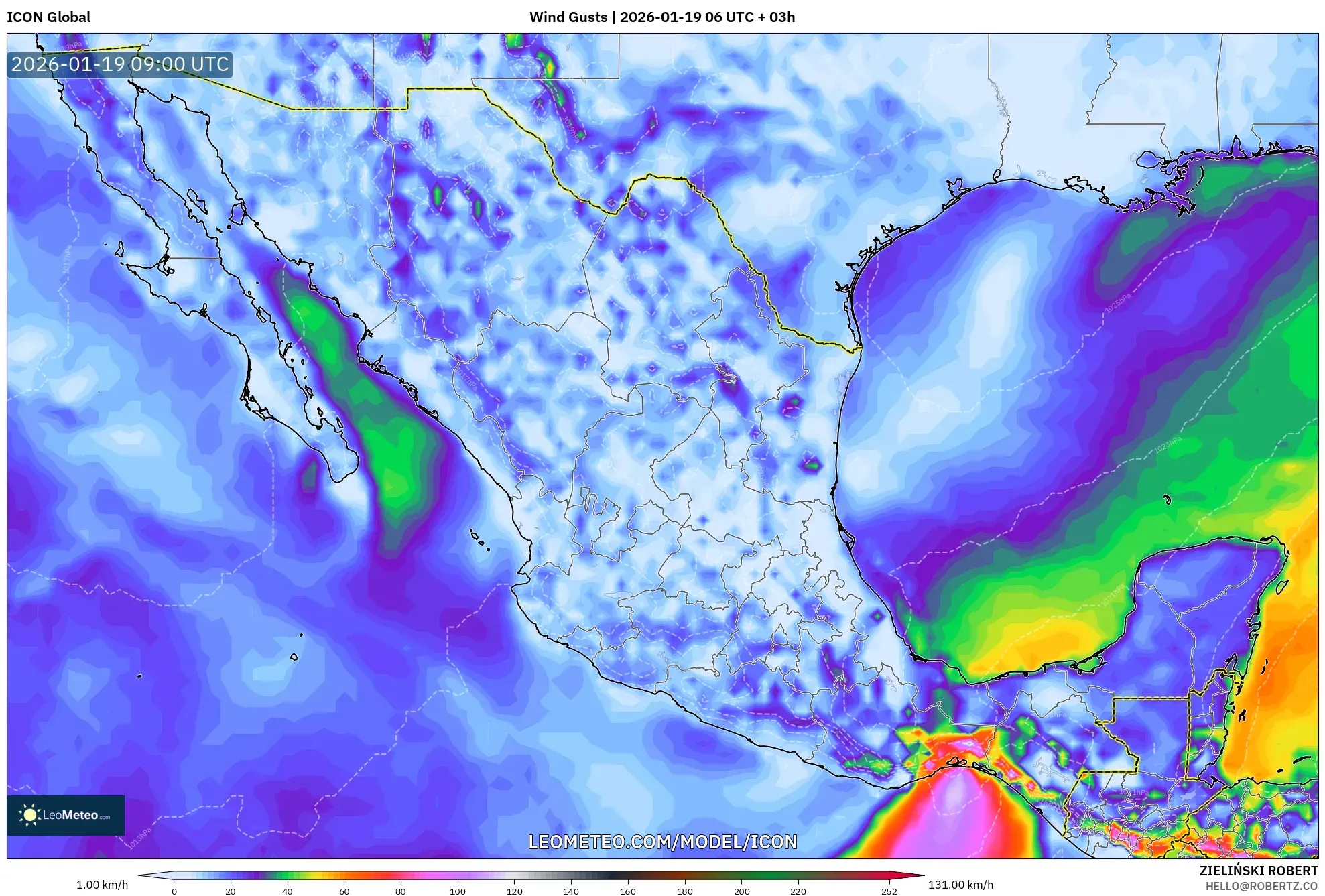 ICON model - Mexico, Wind Gusts