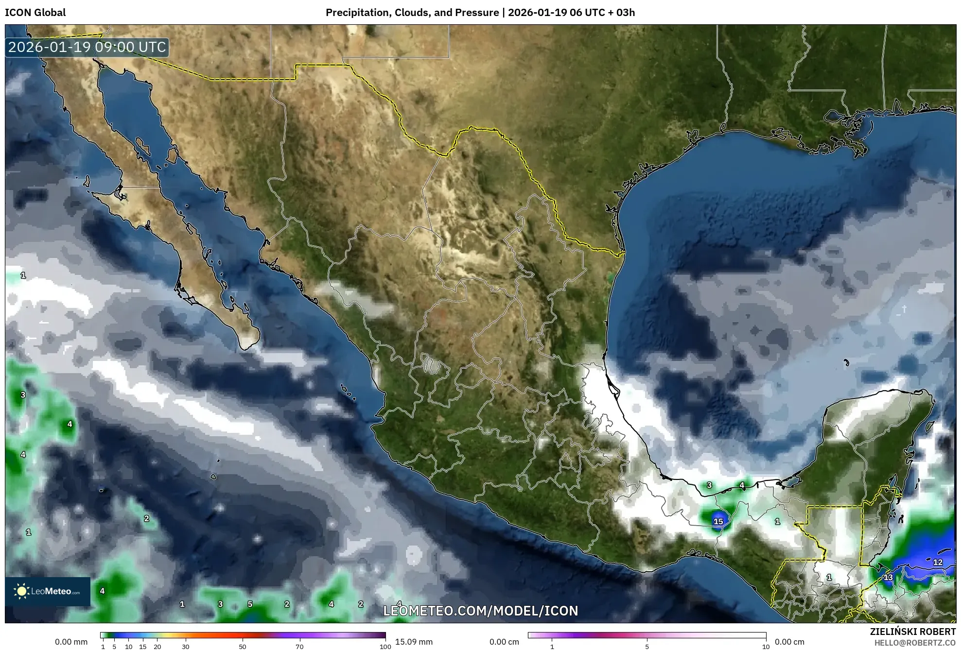 ICON model - Mexico, Precipitation, Clouds, and Pressure