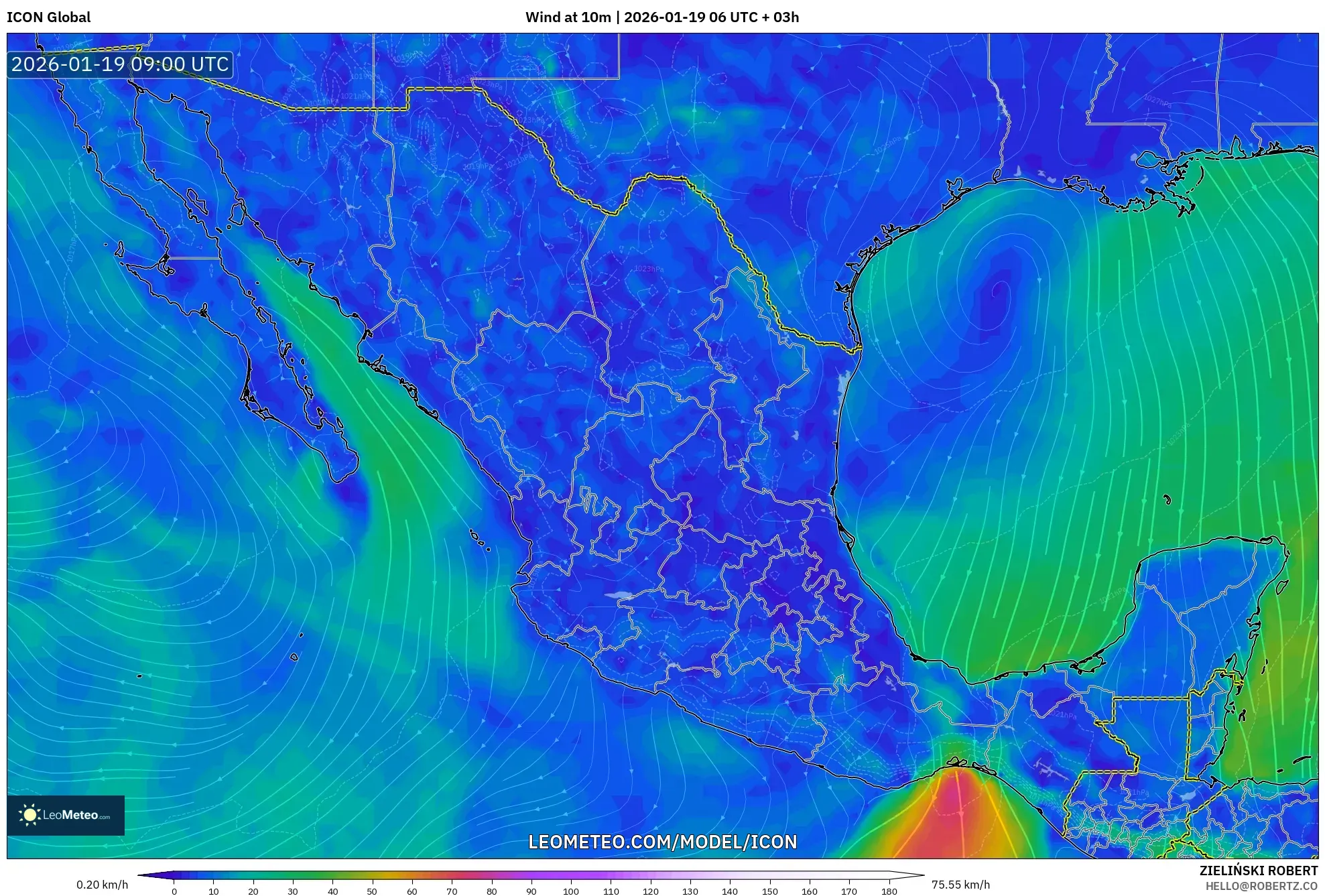 ICON model - Mexico, Wind at 10m