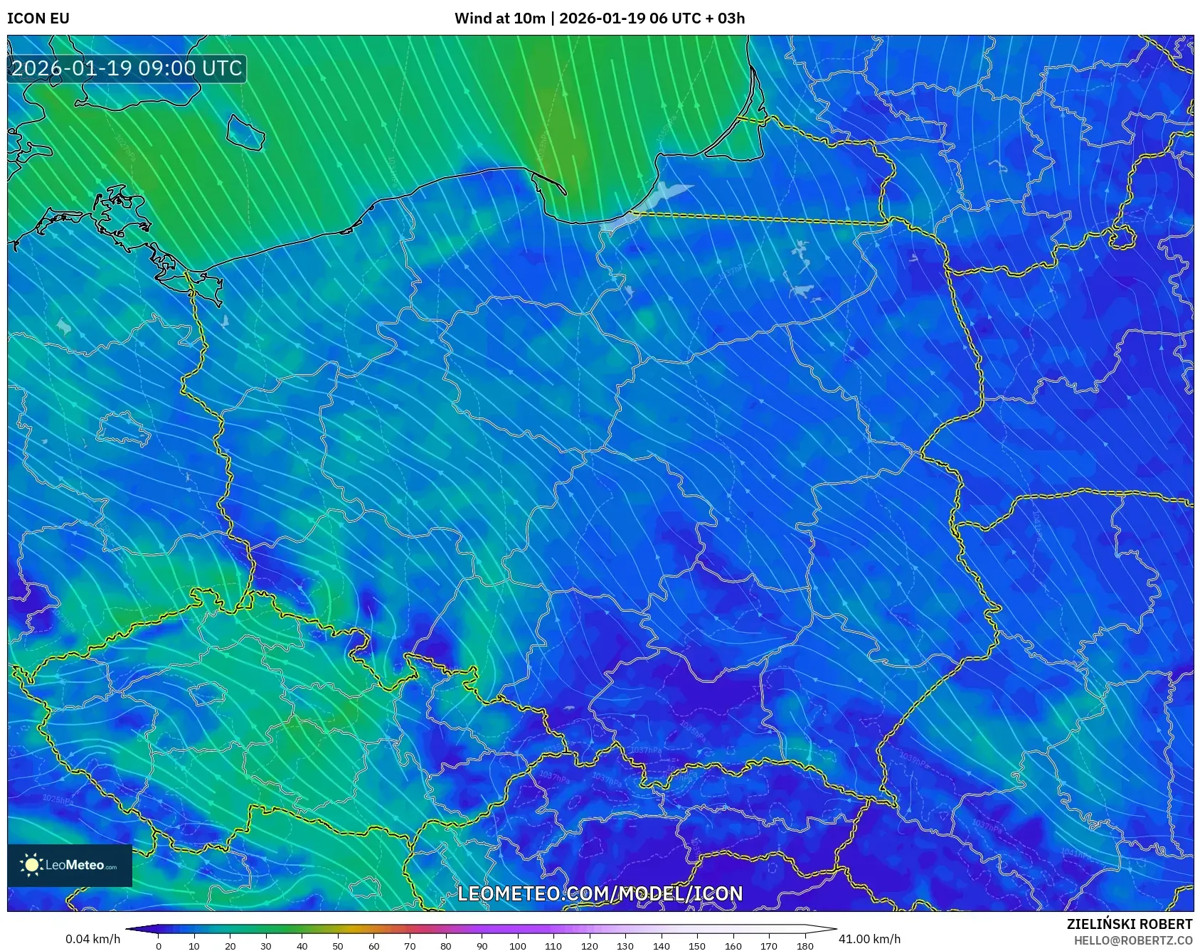 ICON model - Poland, Wind at 10m