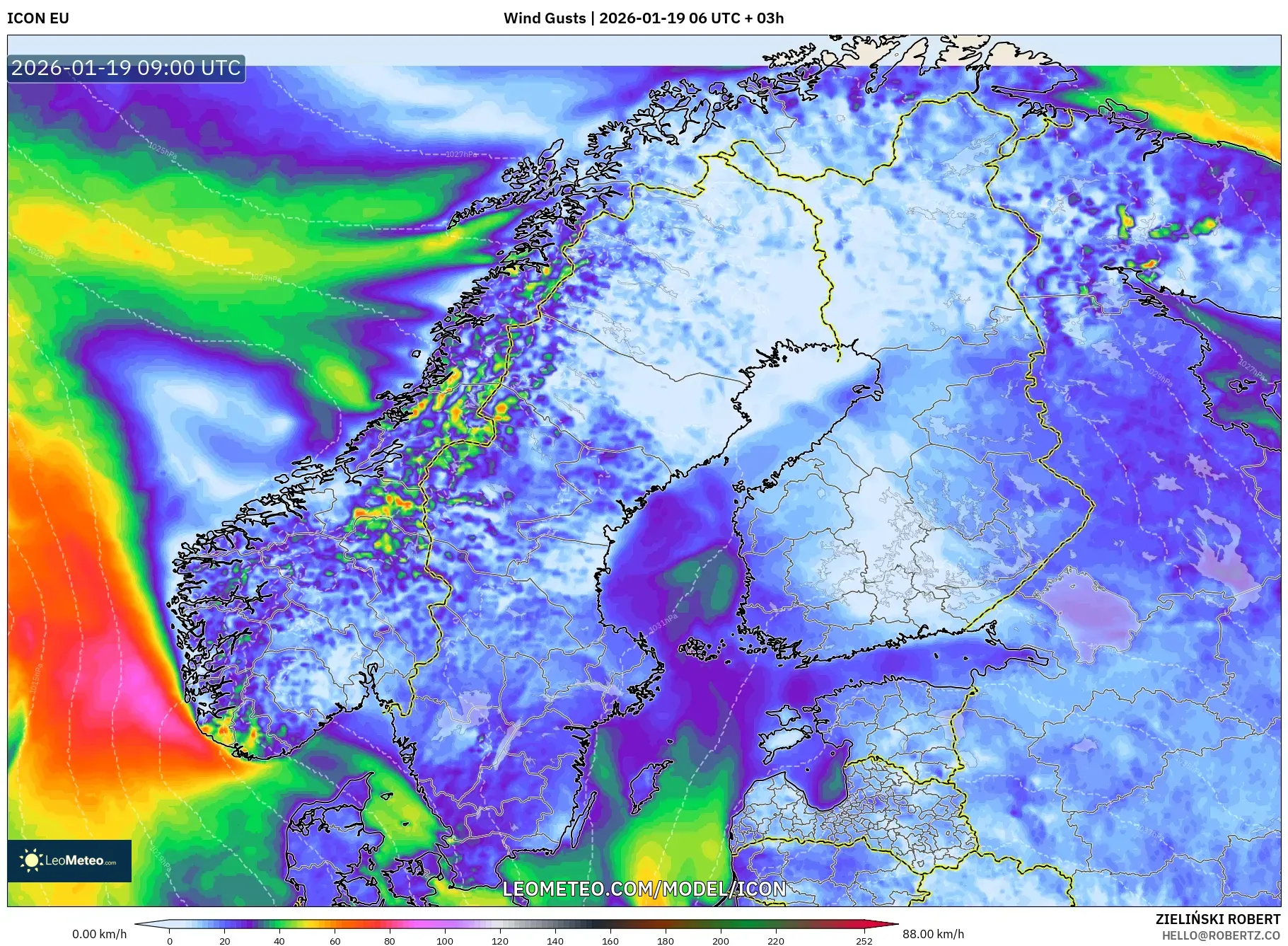 ICON model - Scandinavia, Wind Gusts