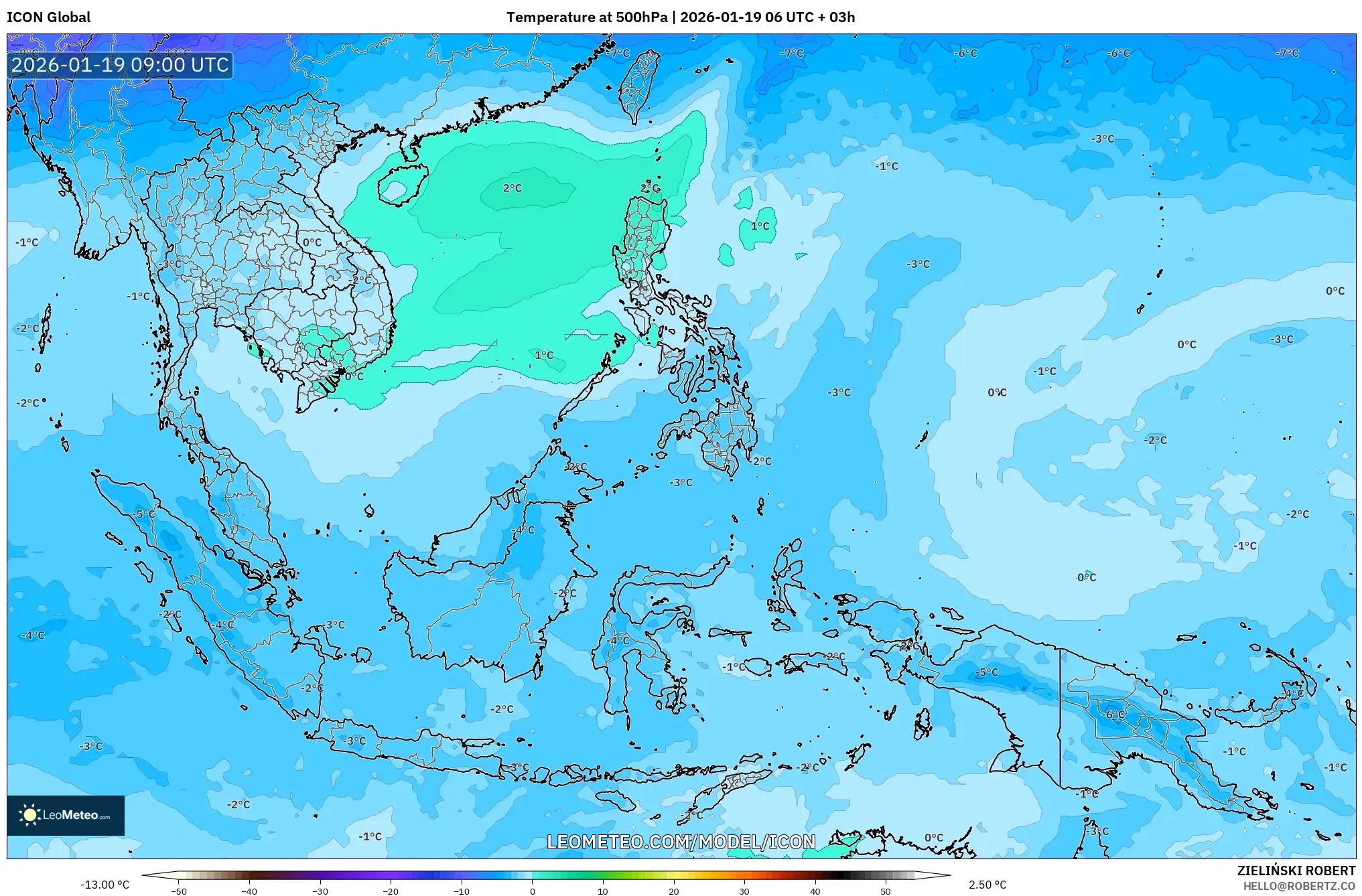 ICON model - South East Asia, Temperature at 500hPa