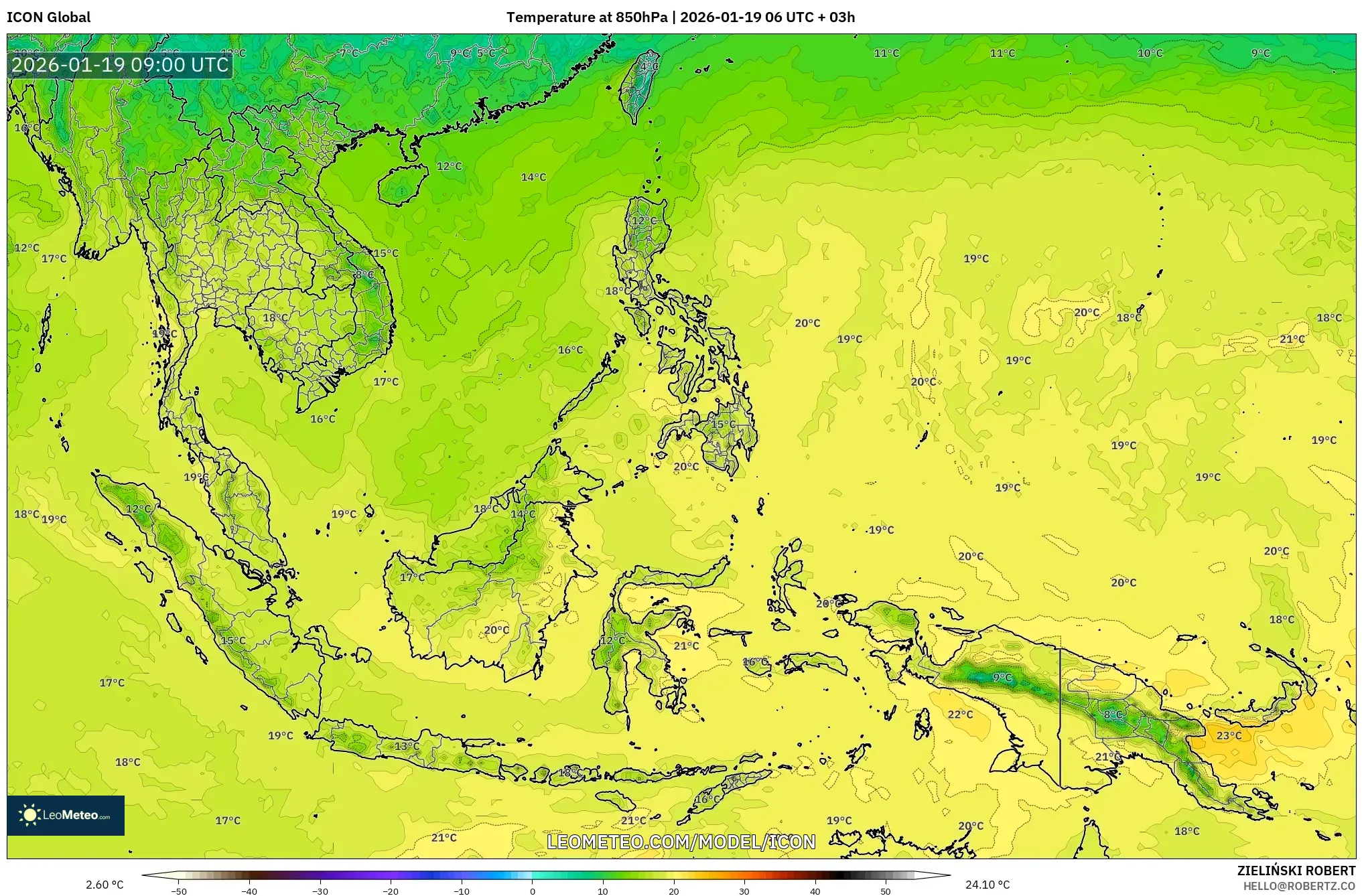 ICON model - South East Asia, Temperature at 850hPa