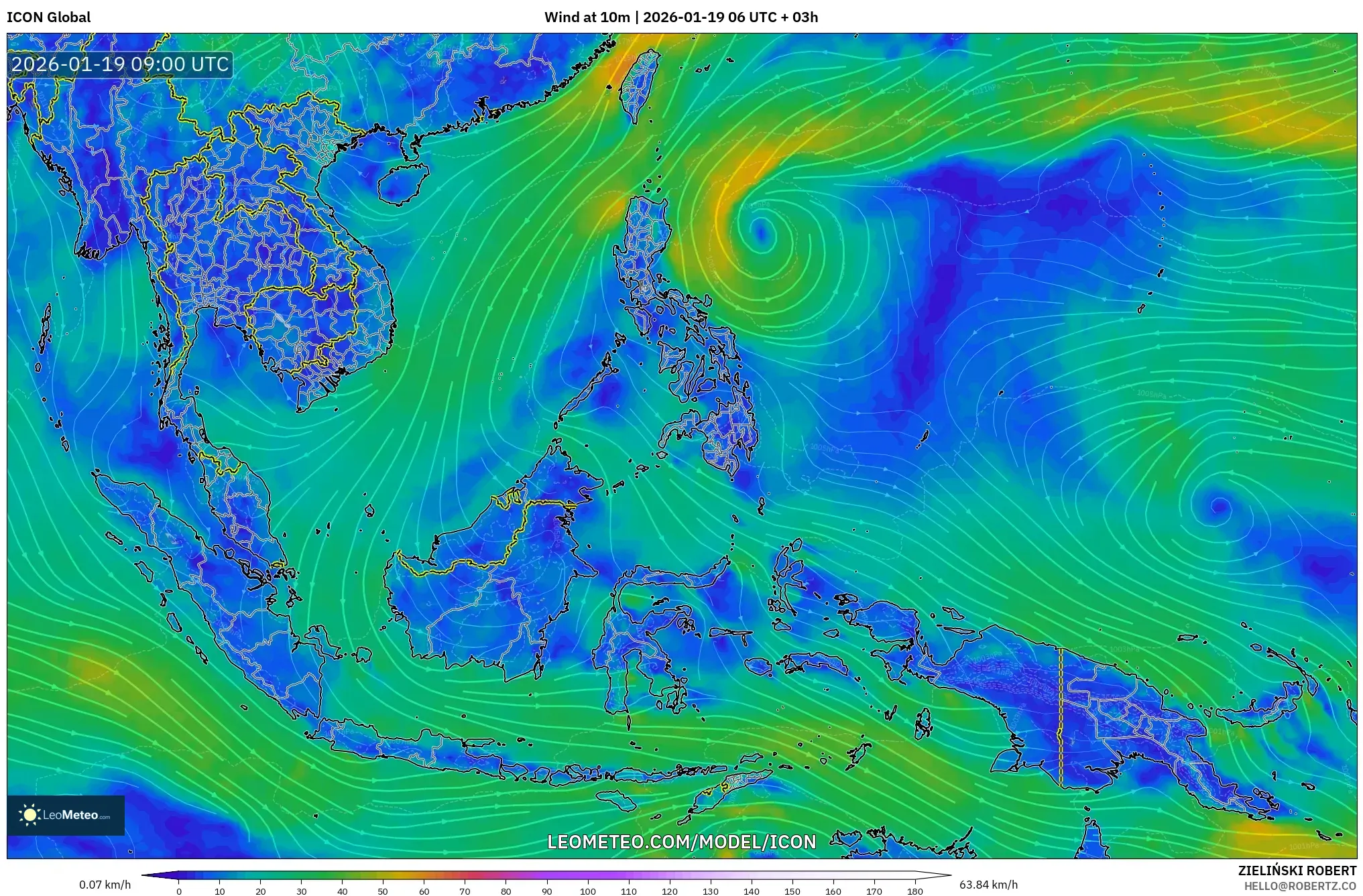 ICON model - South East Asia, Wind at 10m