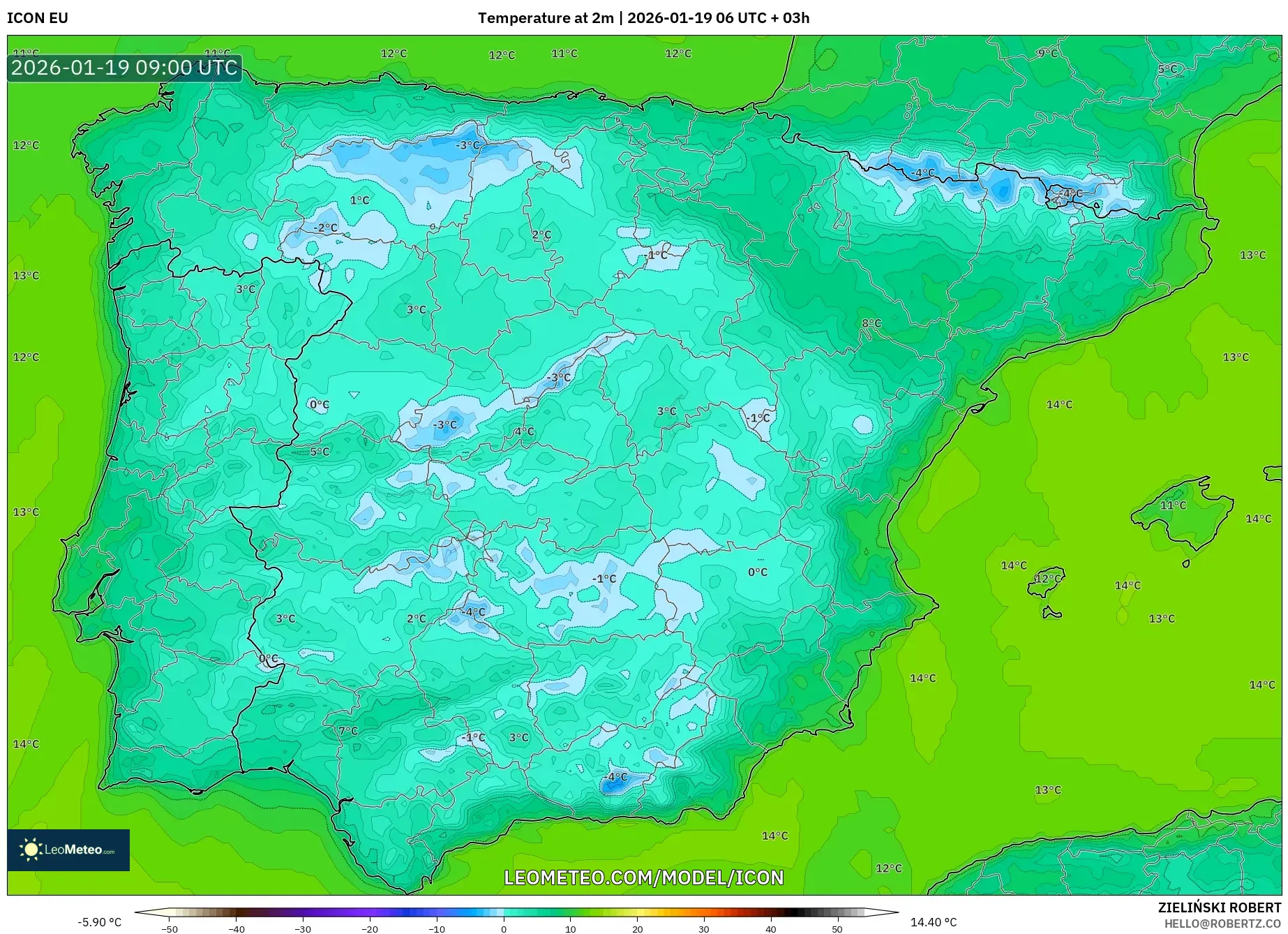ICON model - Spain, Temperature at 2m