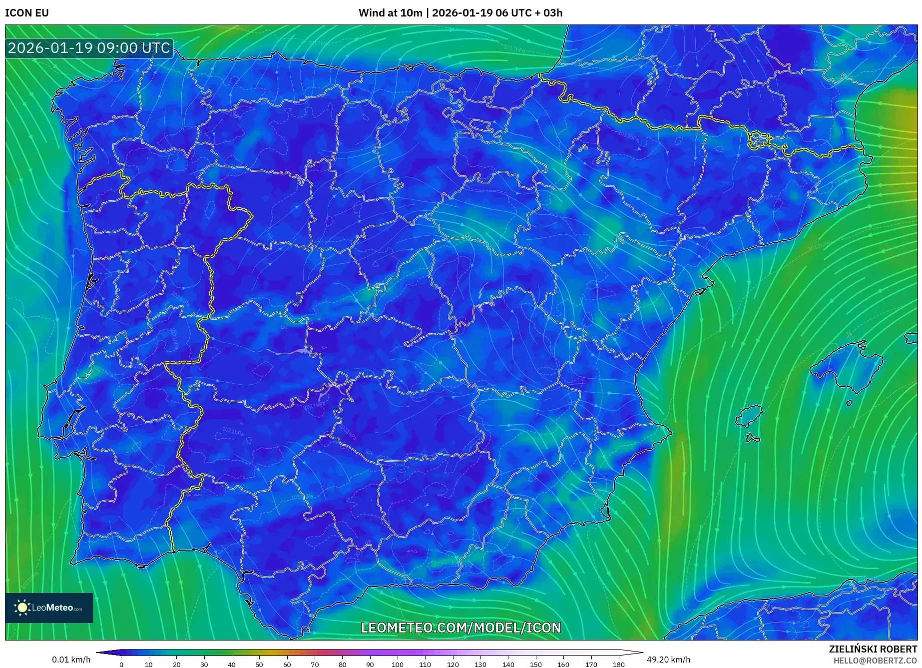 ICON model - Spain, Wind at 10m