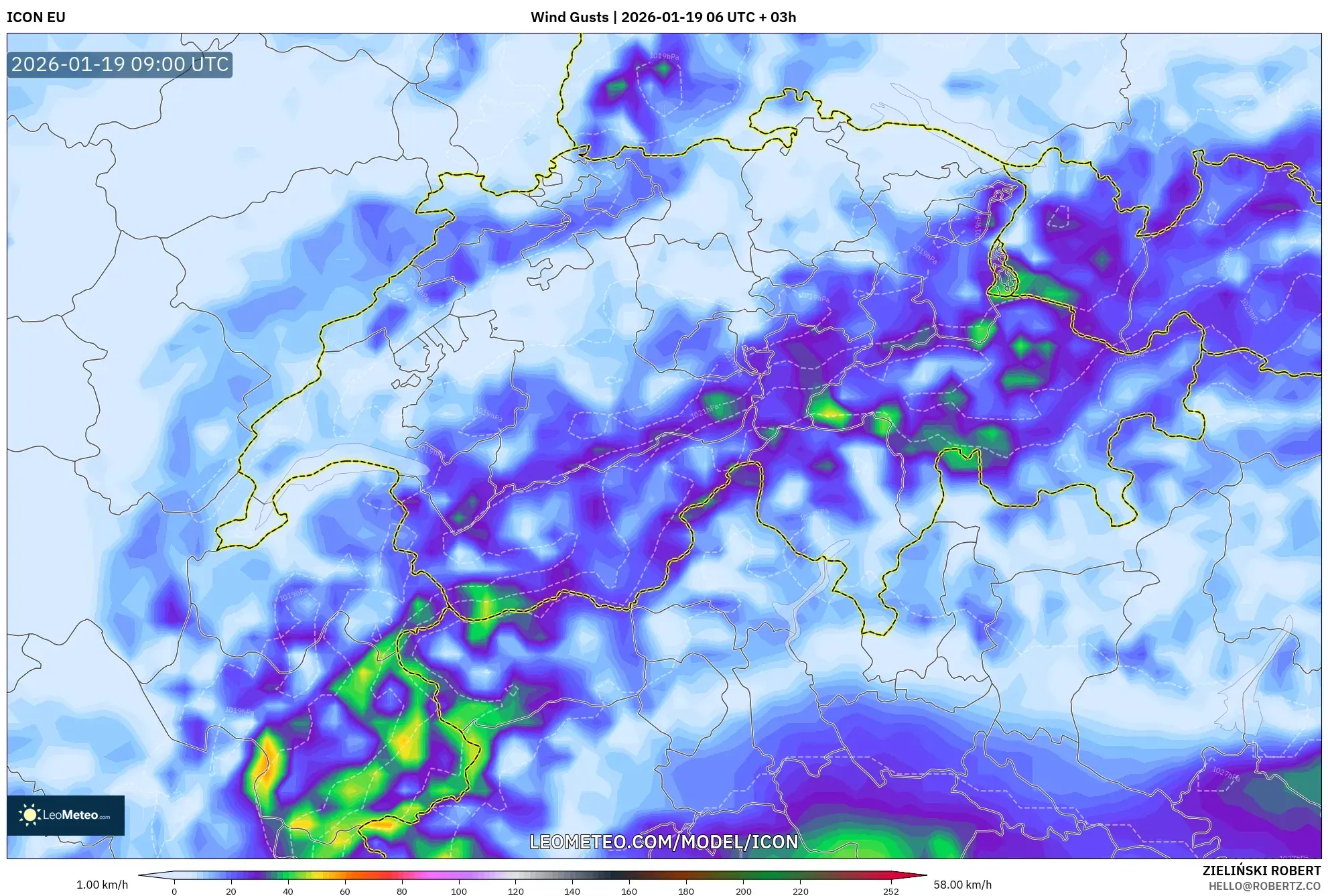 ICON model - Switzerland, Wind Gusts