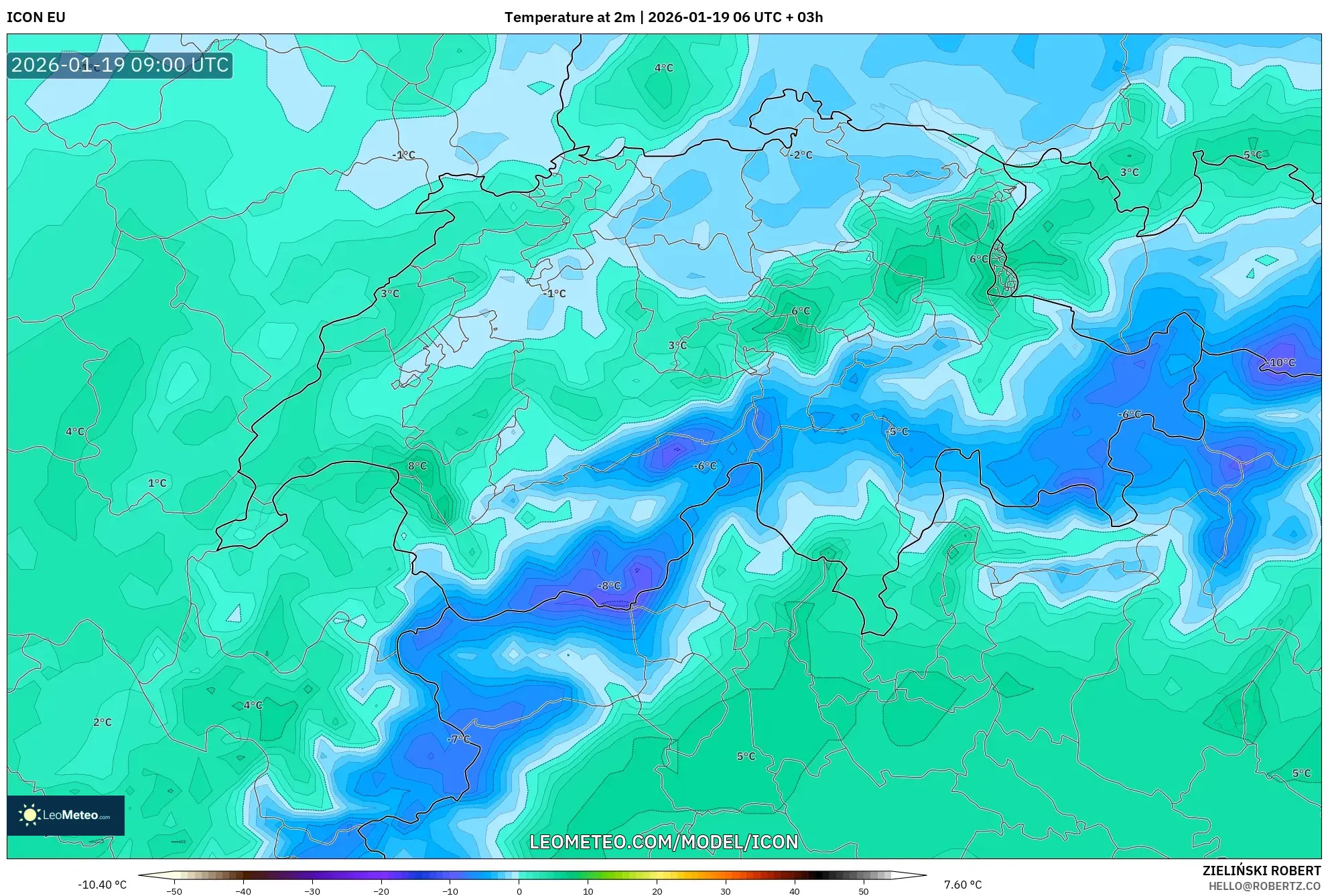 ICON model - Switzerland, Temperature at 2m