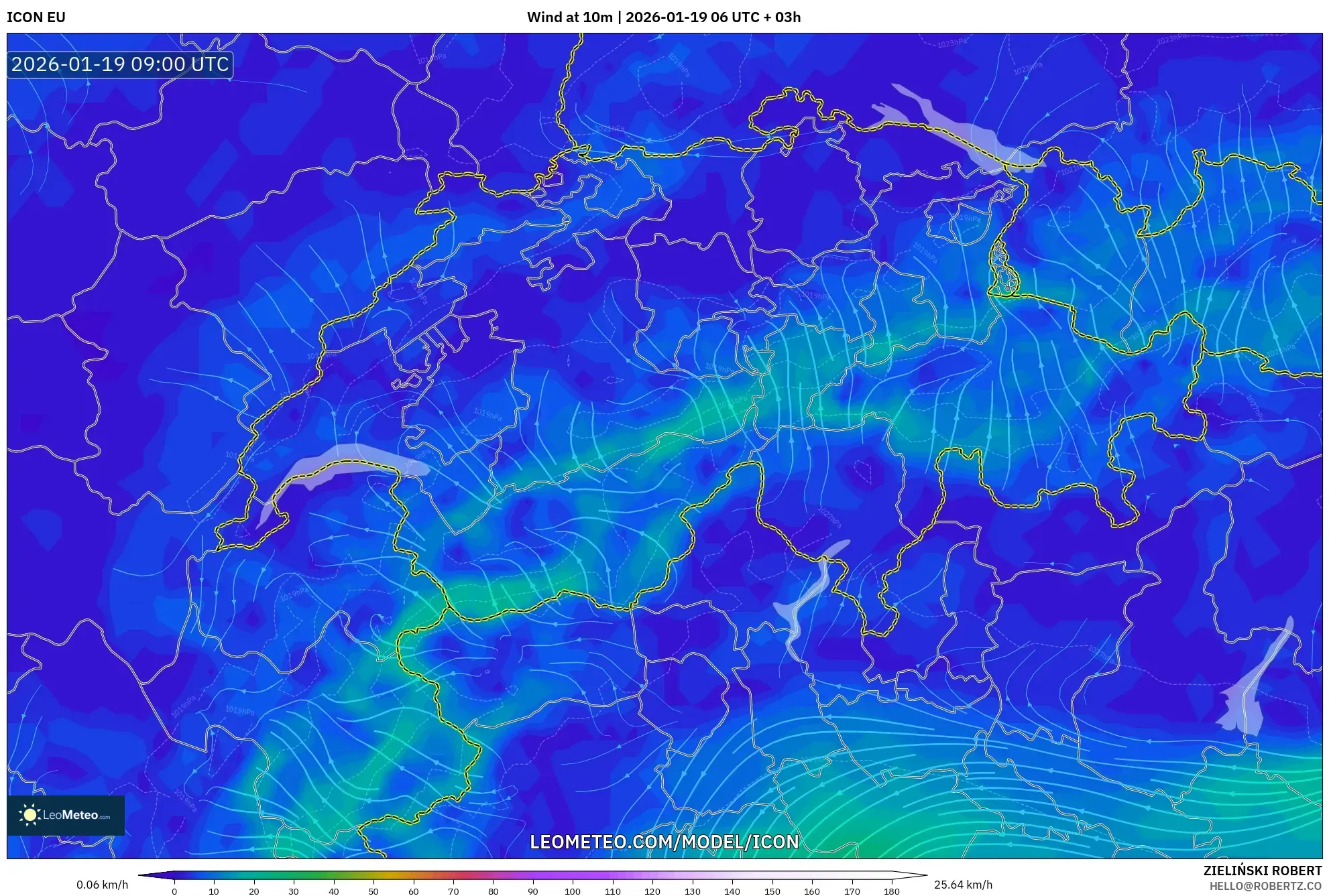ICON model - Switzerland, Wind at 10m