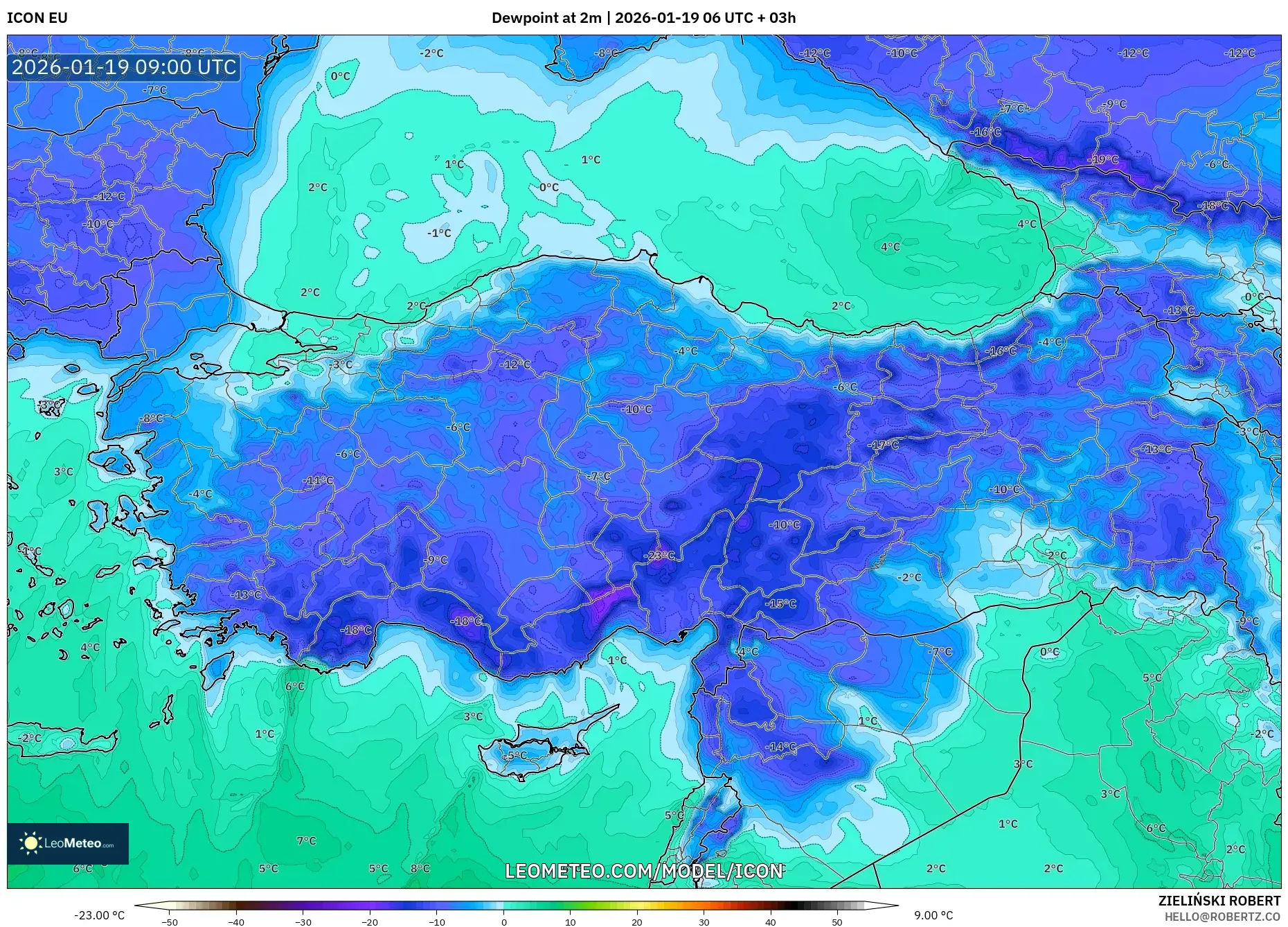 ICON model - Turkey, Dewpoint at 2m
