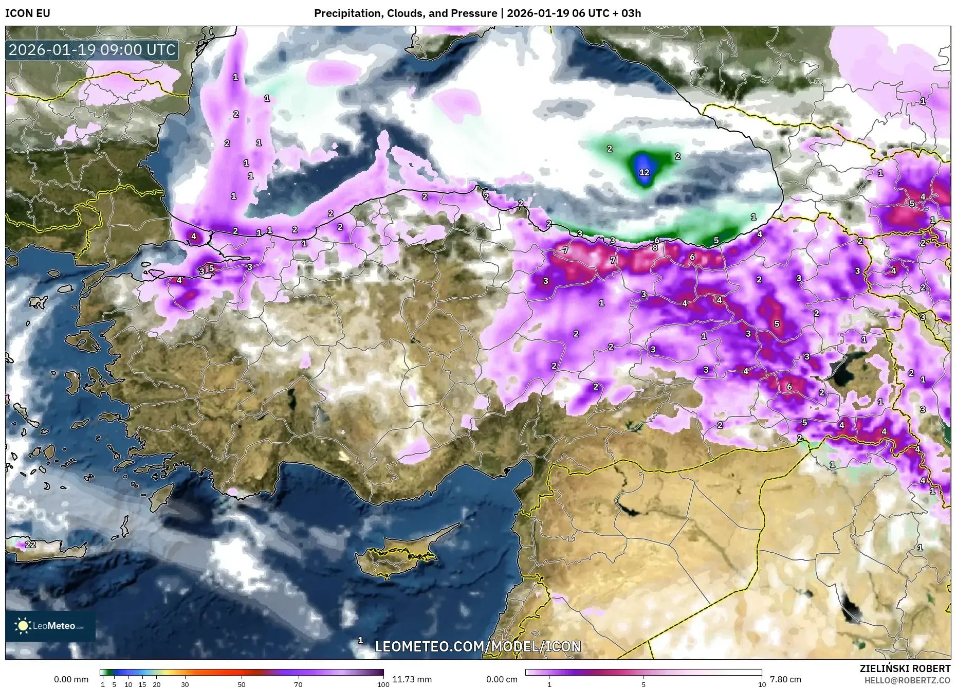 ICON model - Turkey, Precipitation, Clouds, and Pressure