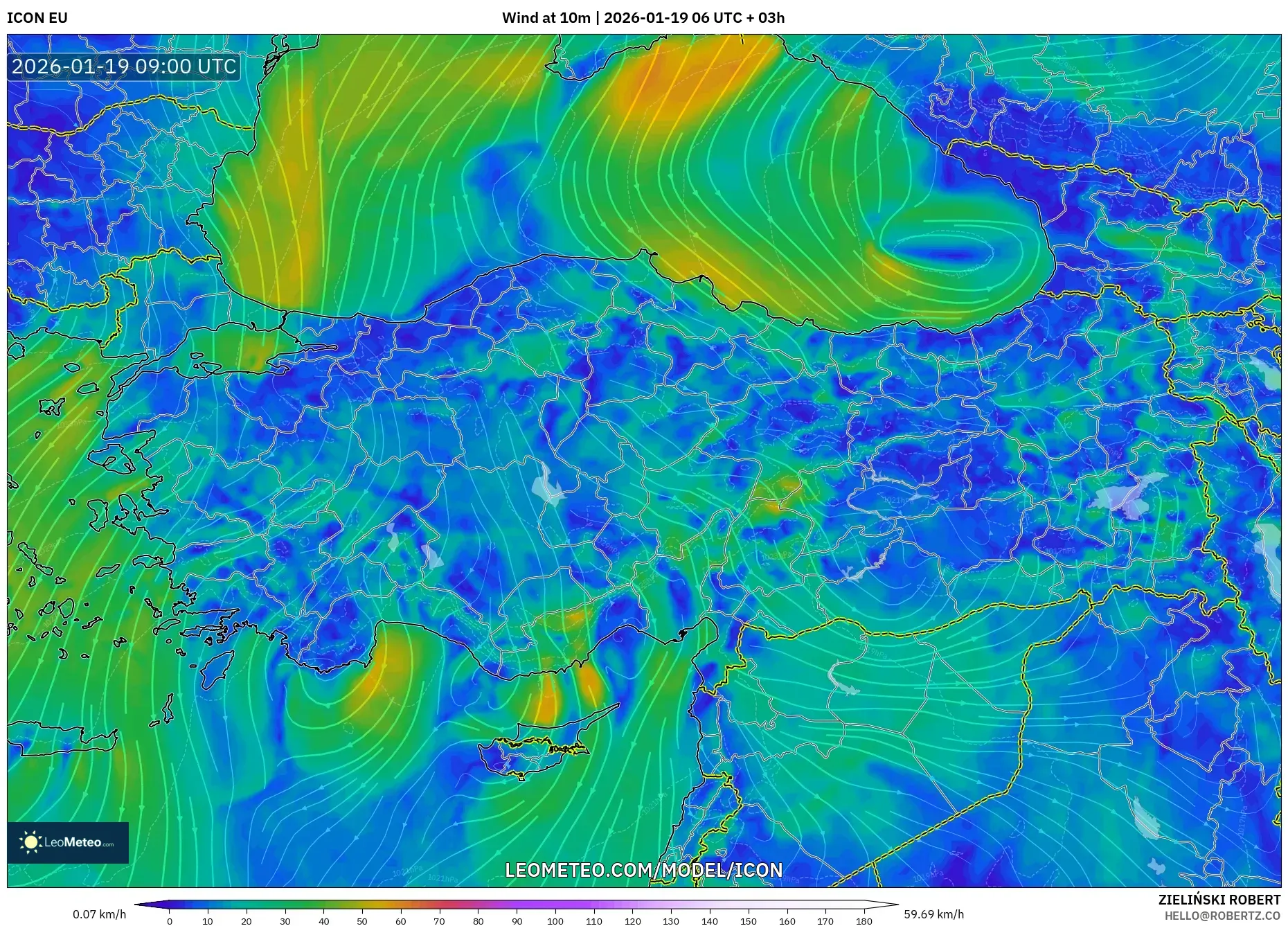 ICON model - Turkey, Wind at 10m