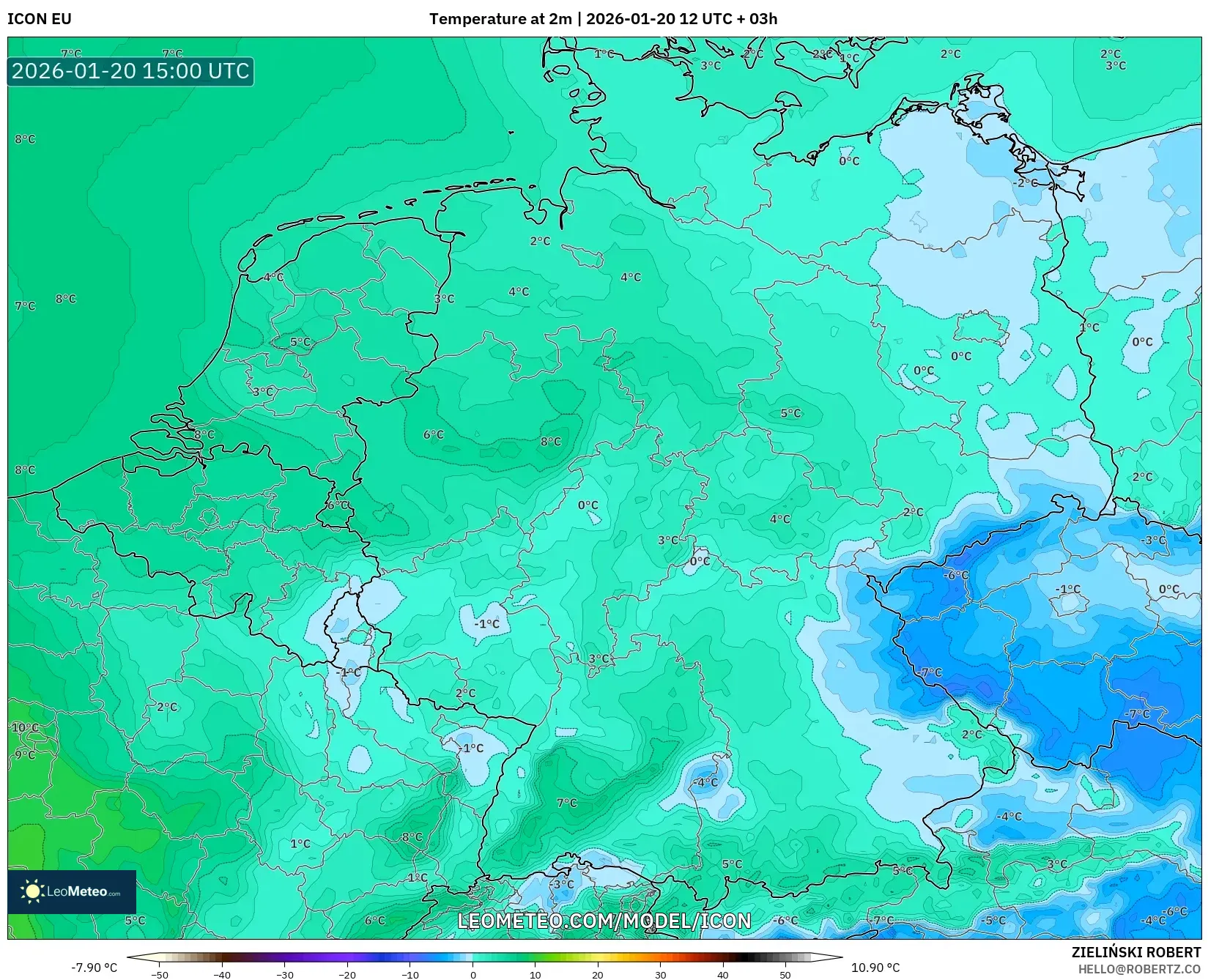 ICON model - Germany, Temperature at 2m