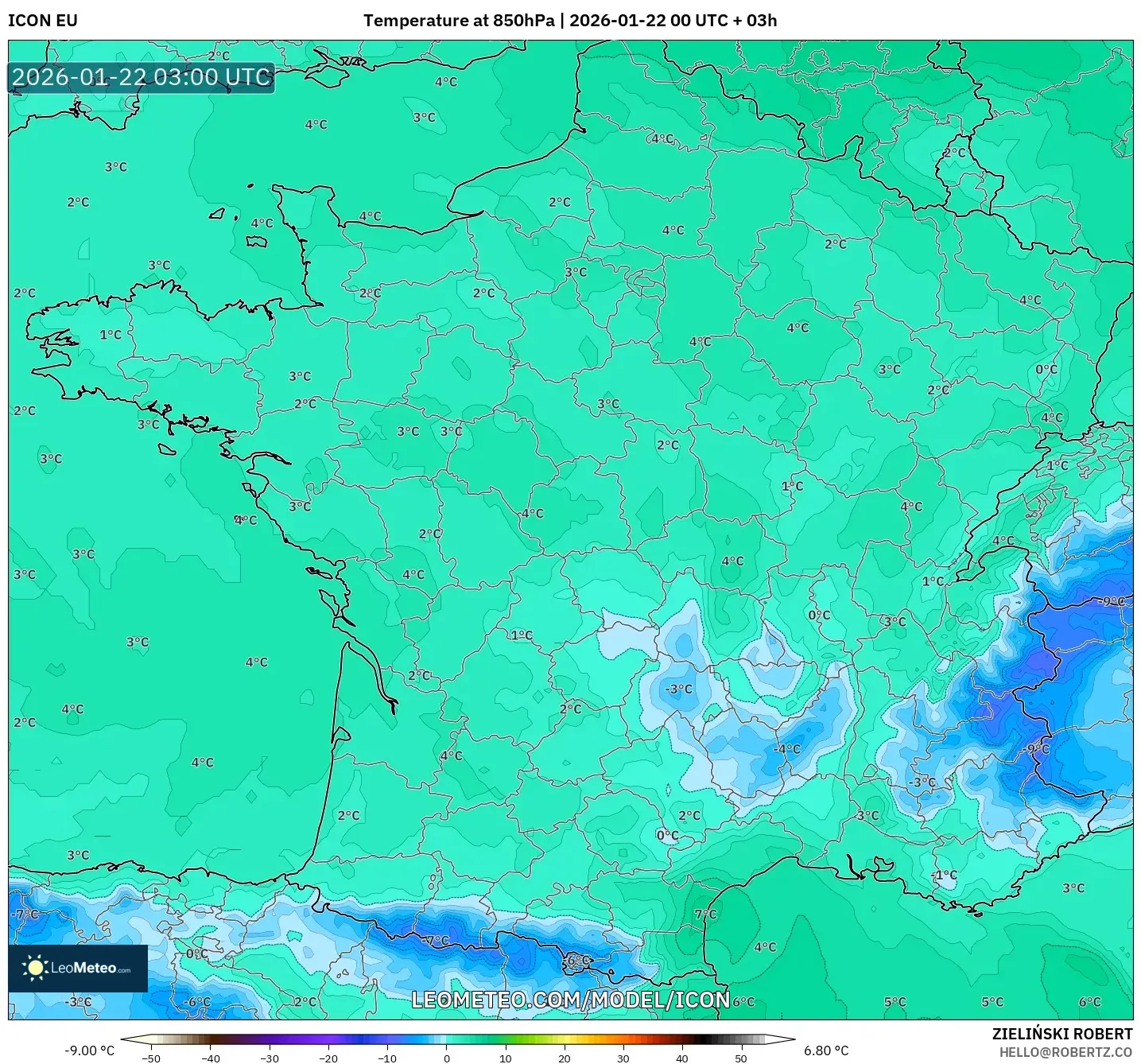 ICON model - France, Temperature at 850hPa