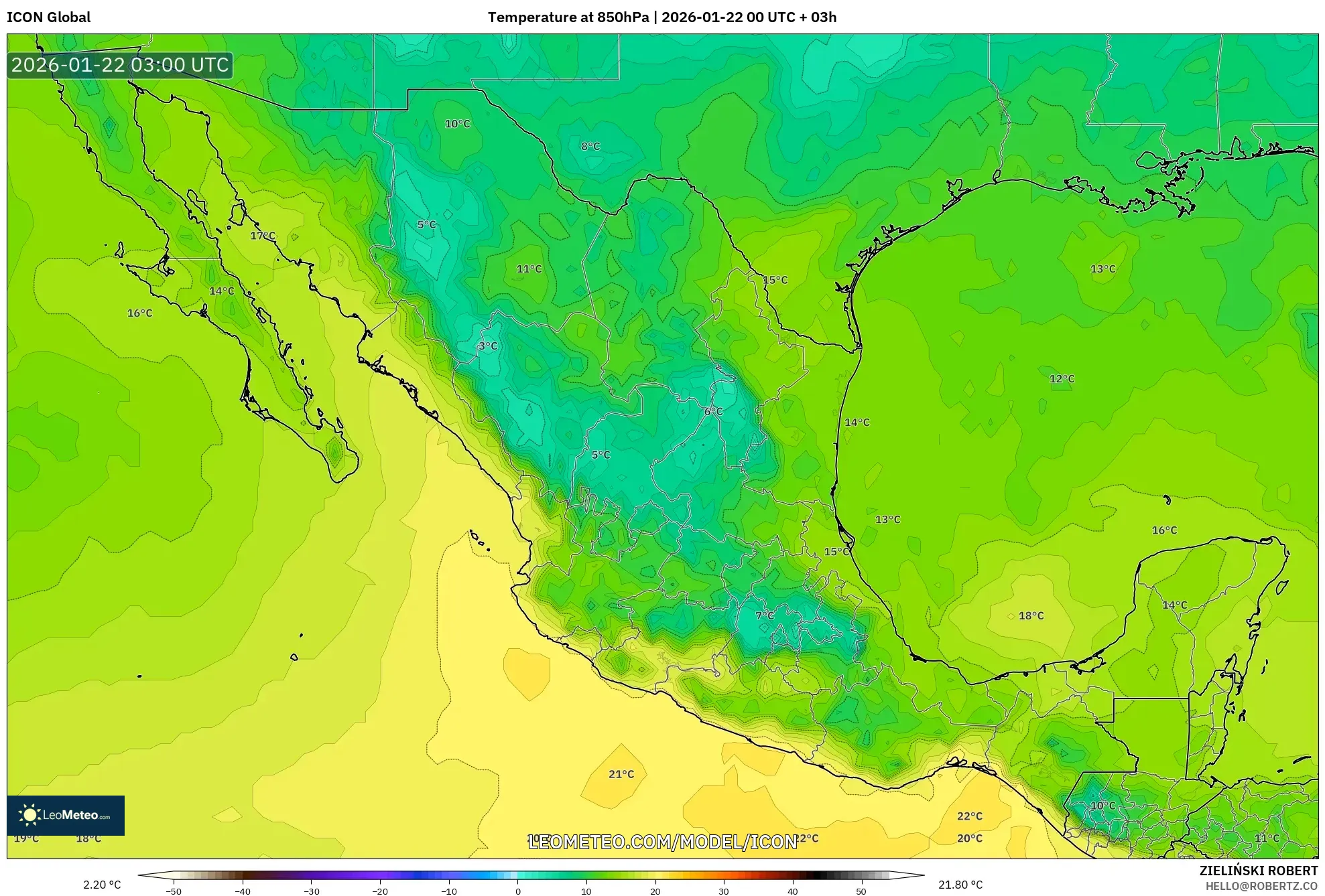 ICON model - Mexico, Temperature at 850hPa