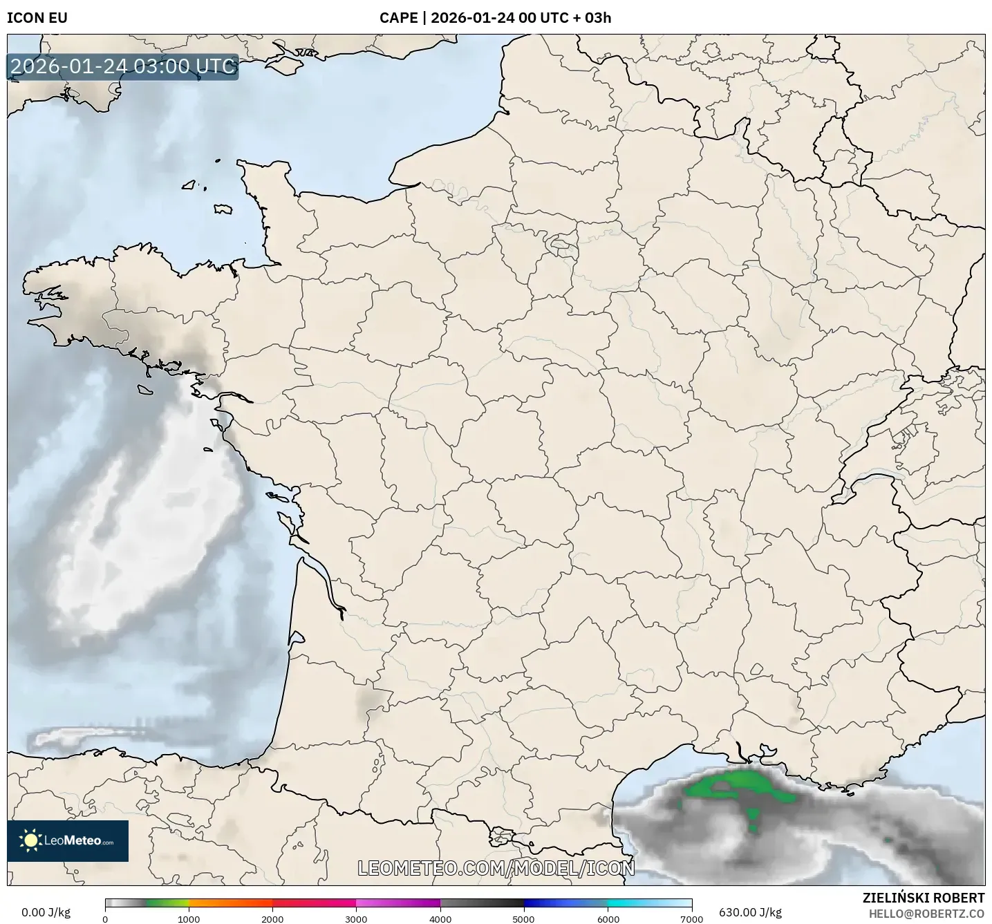 ICON model - France, CAPE