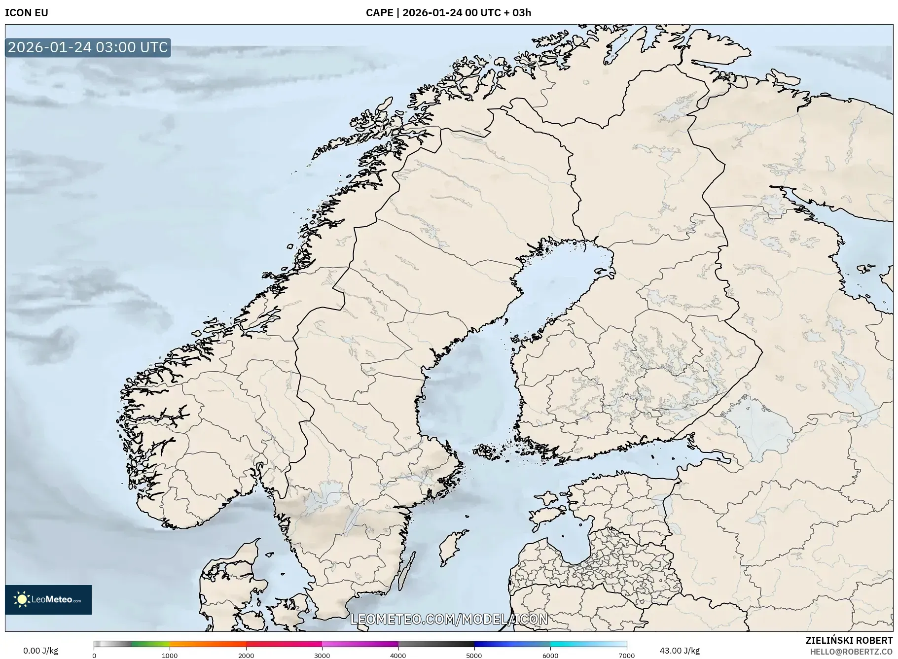 ICON model - Scandinavia, CAPE