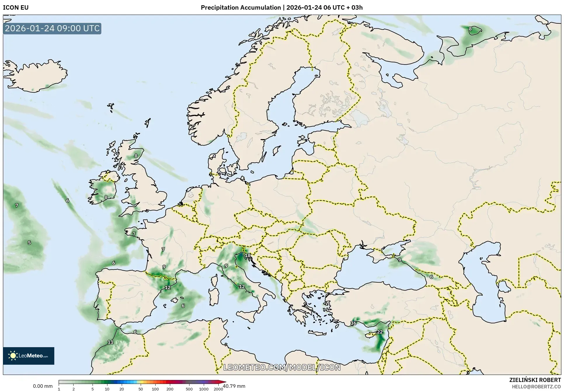 ICON model - Europe, Precipitation Accumulation