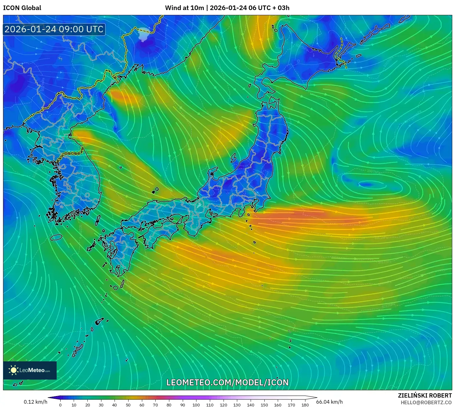 ICON model - Japan, Wind at 10m