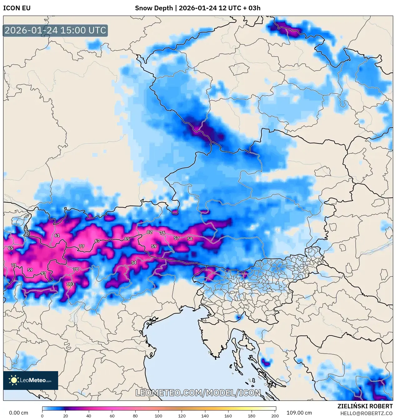 ICON model - Austria, Snow Depth