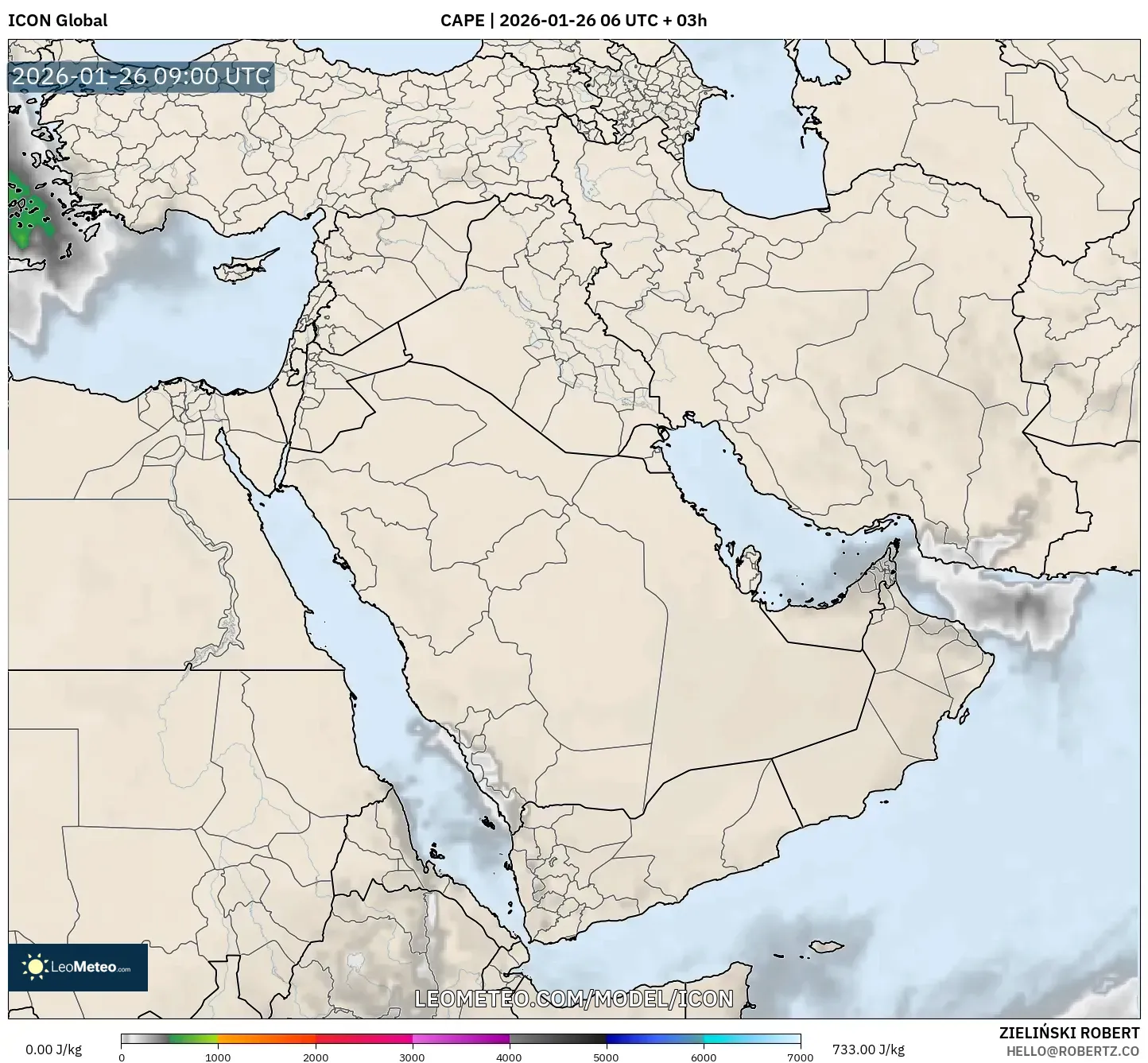ICON model - Middle East, CAPE