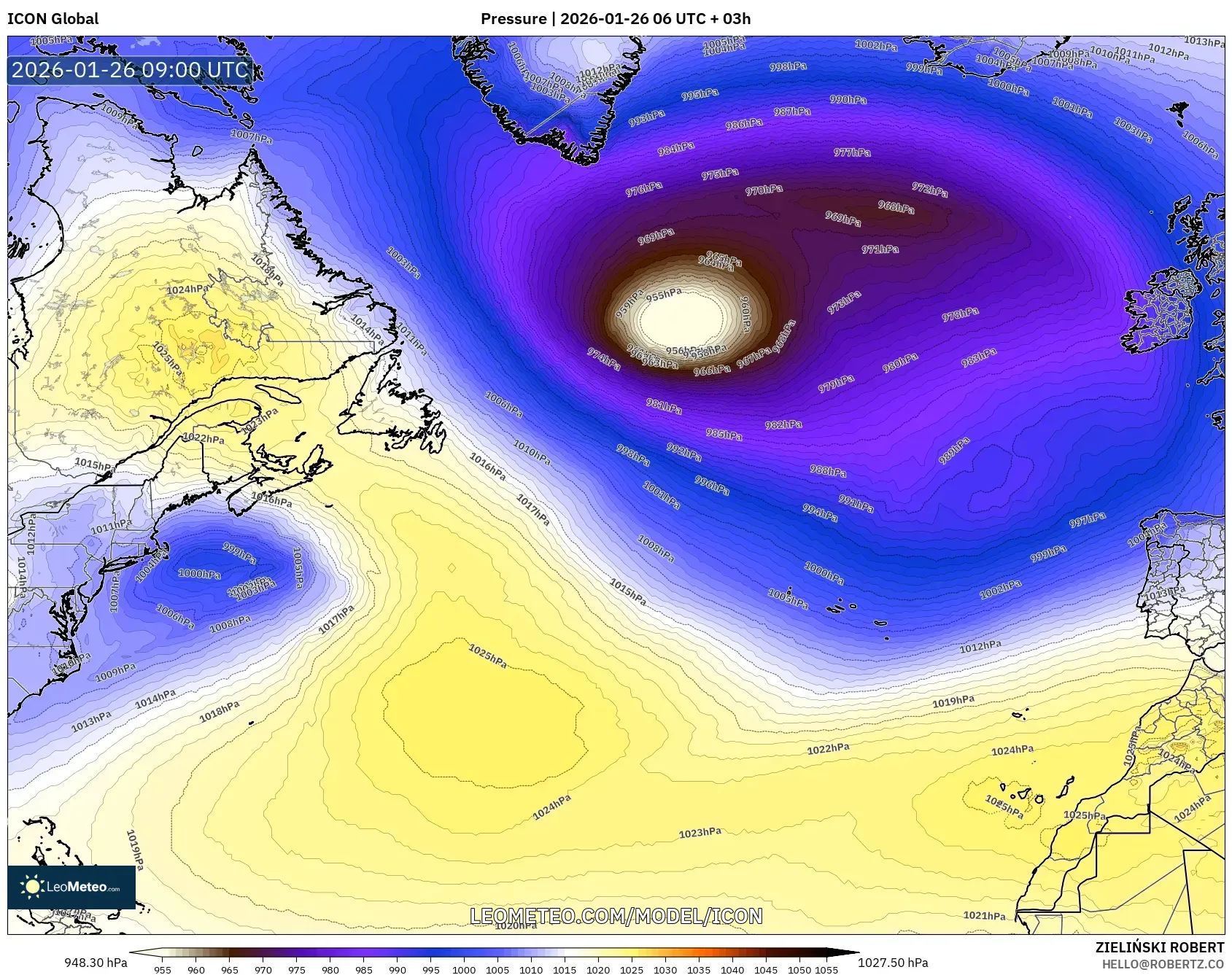 ICON model - North Atlantic, Pressure
