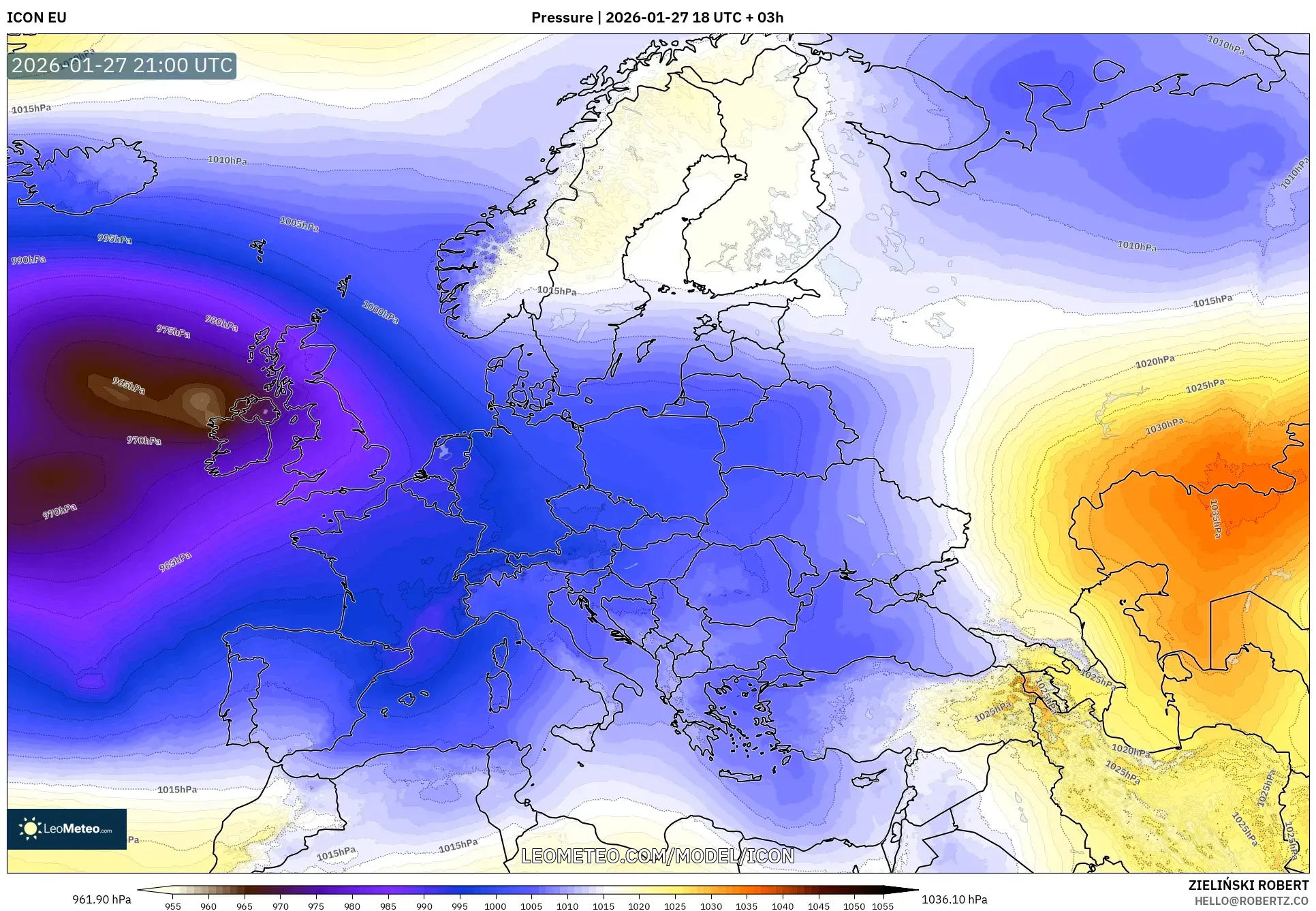 ICON model - Europe, Pressure