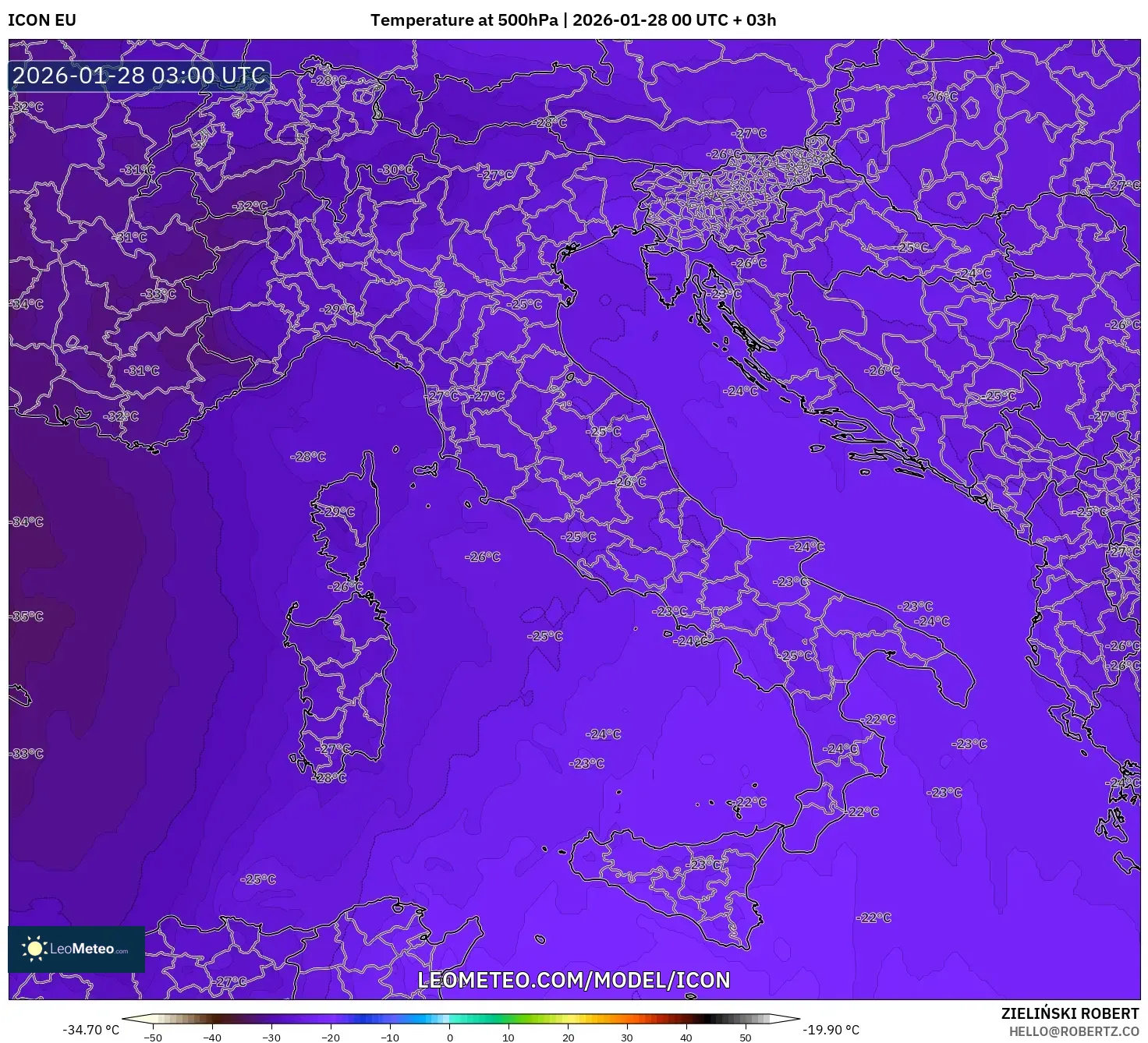 ICON model - Italy, Temperature at 500hPa