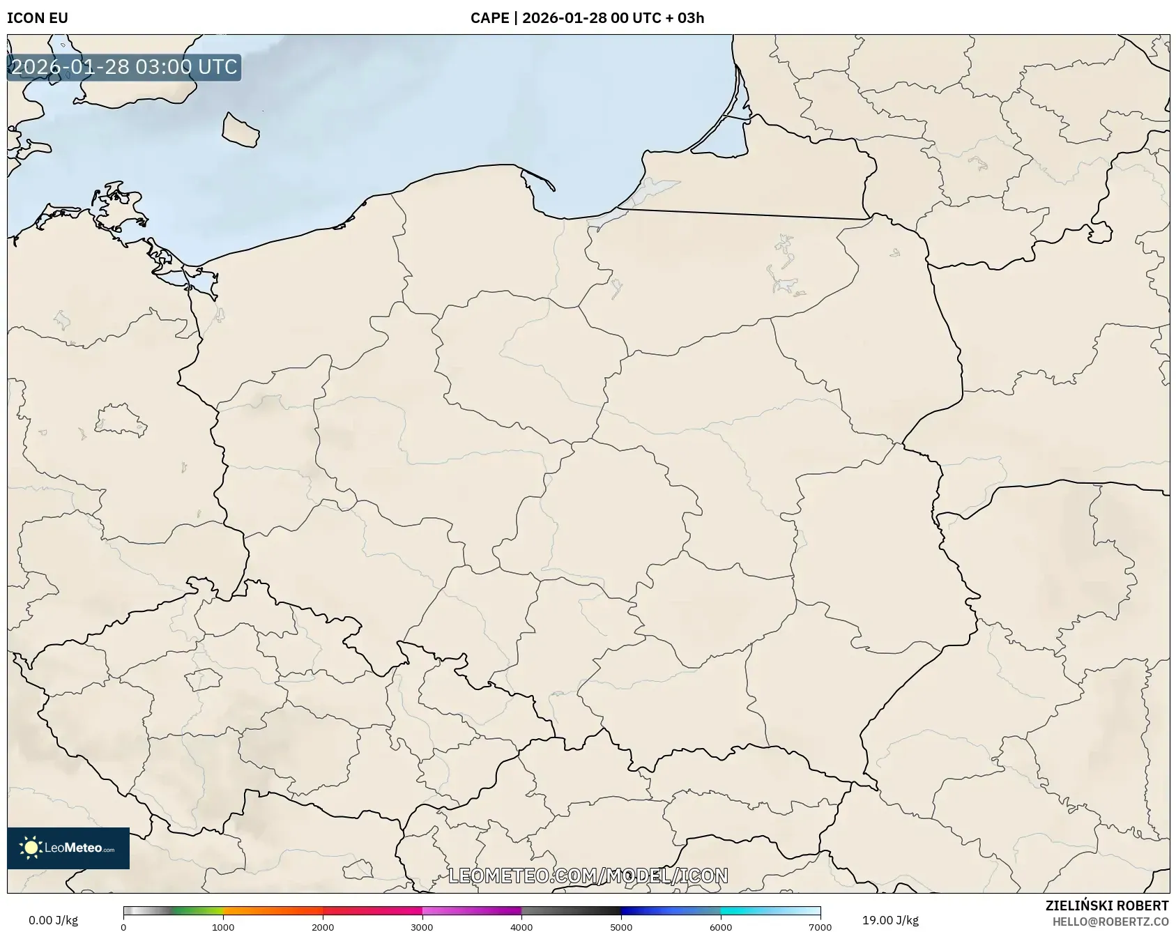 ICON model - Poland, CAPE