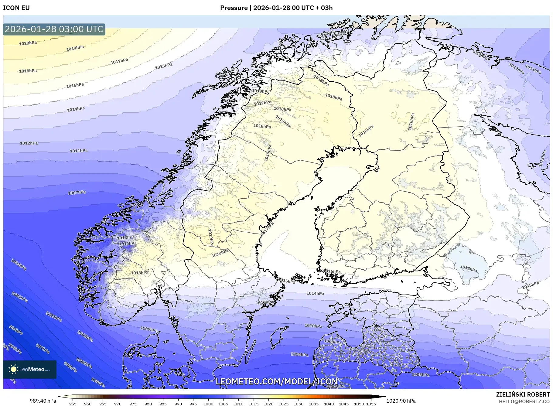 ICON model - Scandinavia, Pressure