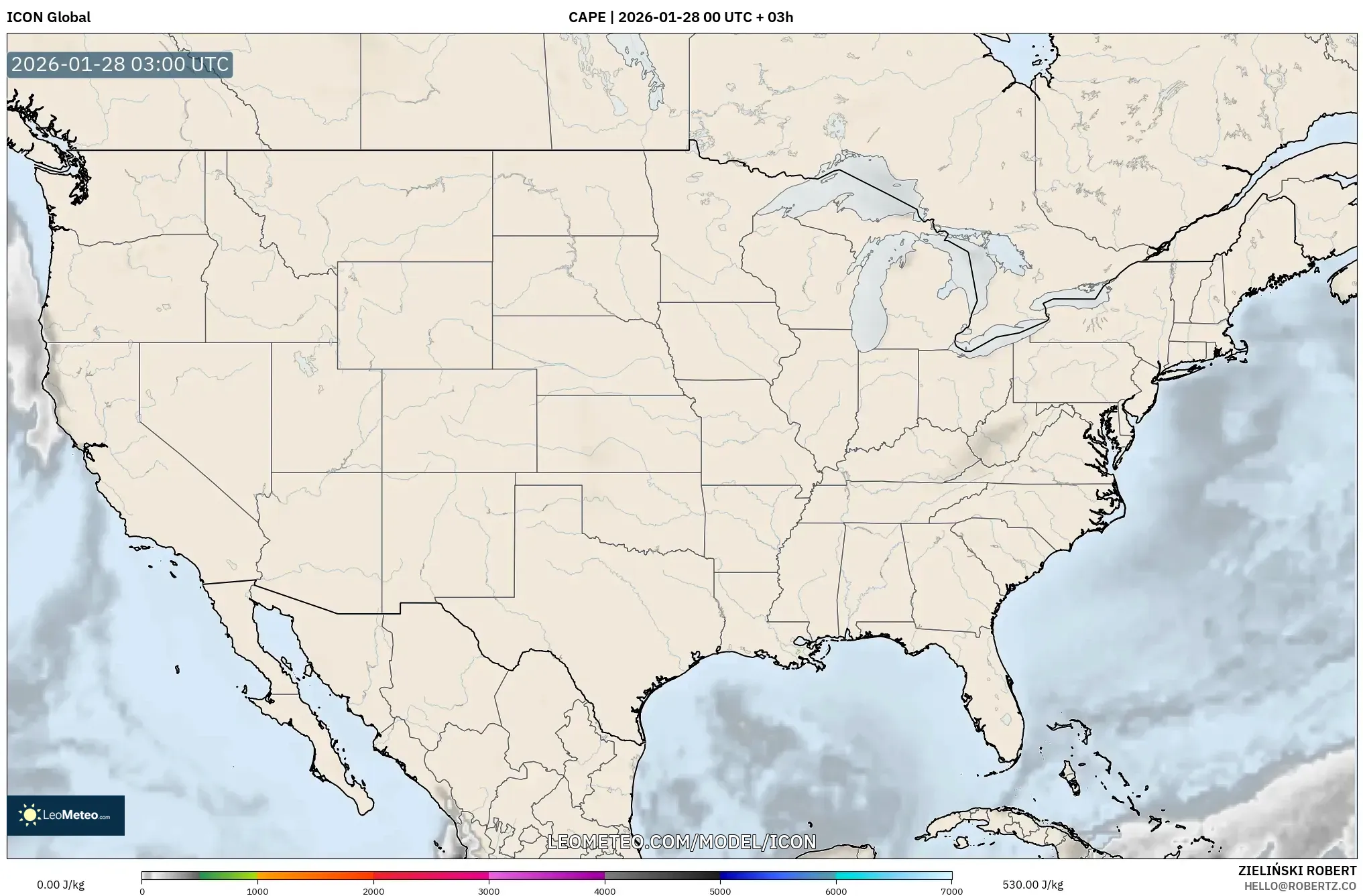 ICON model - United States, CAPE