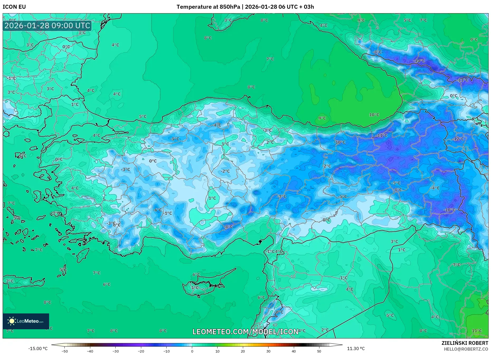 ICON model - Turkey, Temperature at 850hPa