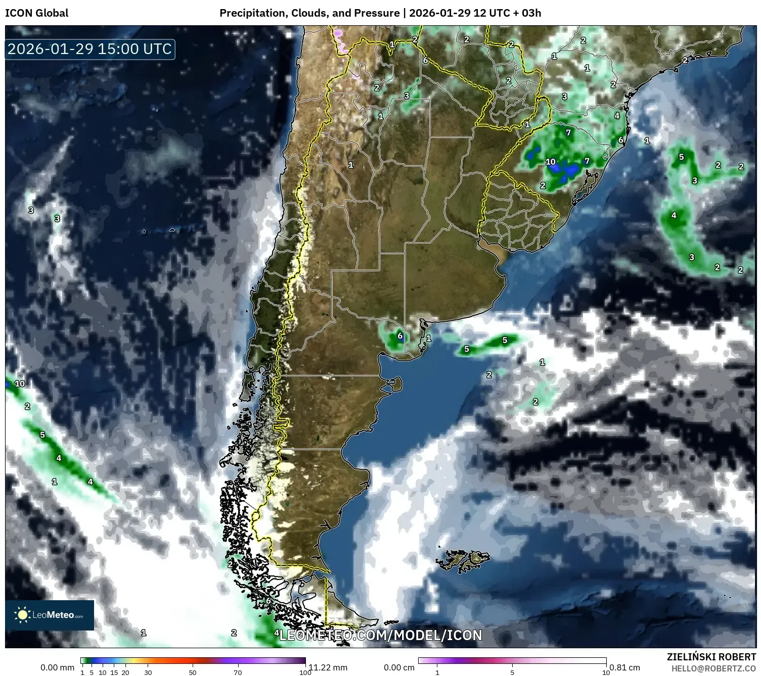 ICON model - Argentina, Precipitation, Clouds, and Pressure
