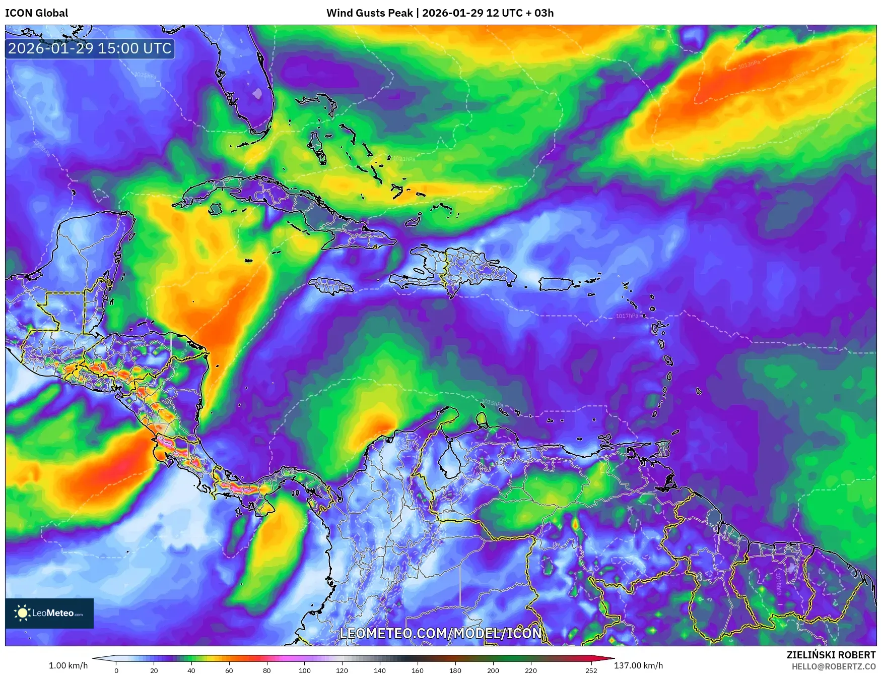 ICON model - Caribbean, Wind Gusts Peak