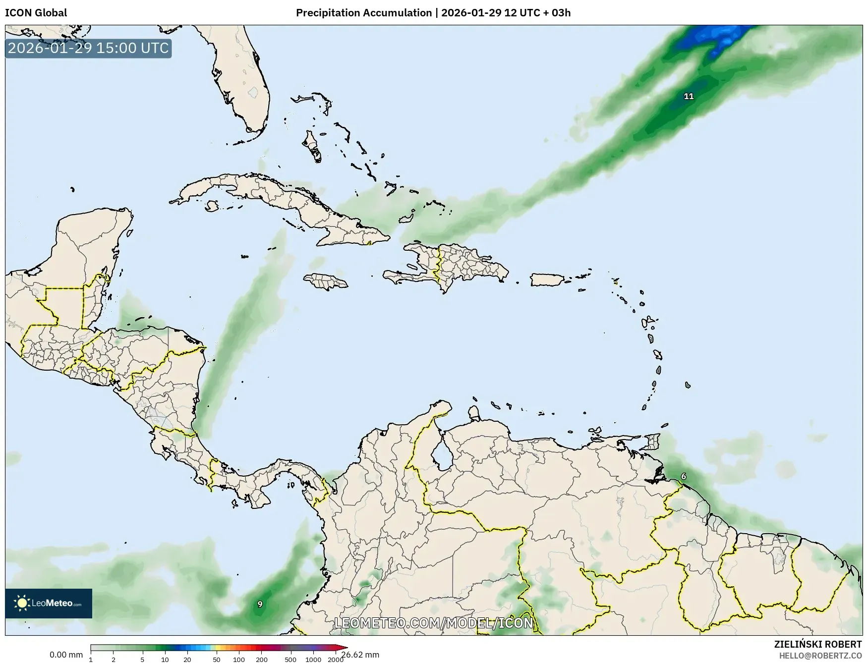 ICON model - Caribbean, Precipitation Accumulation