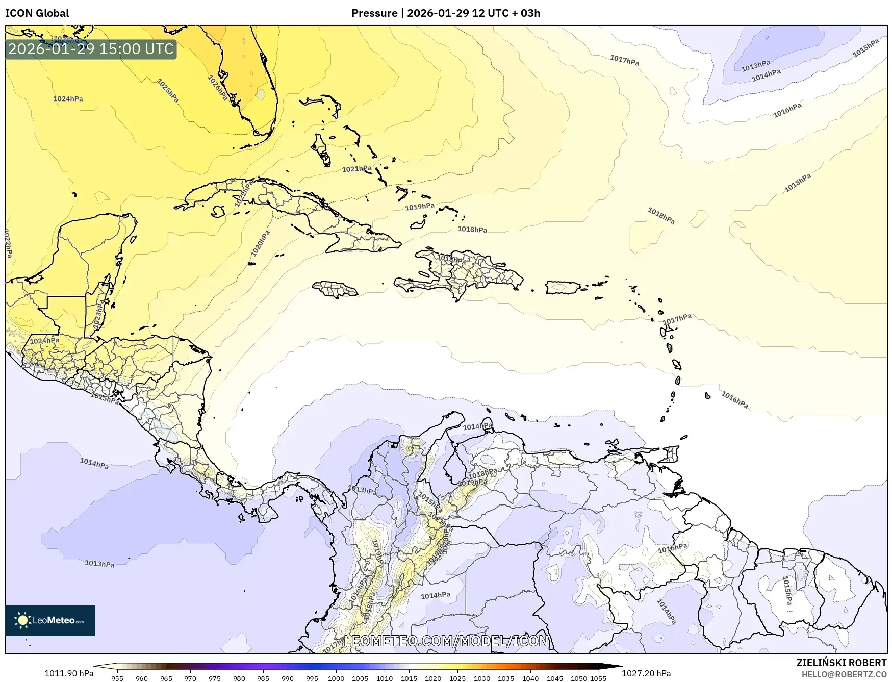 ICON model - Caribbean, Pressure