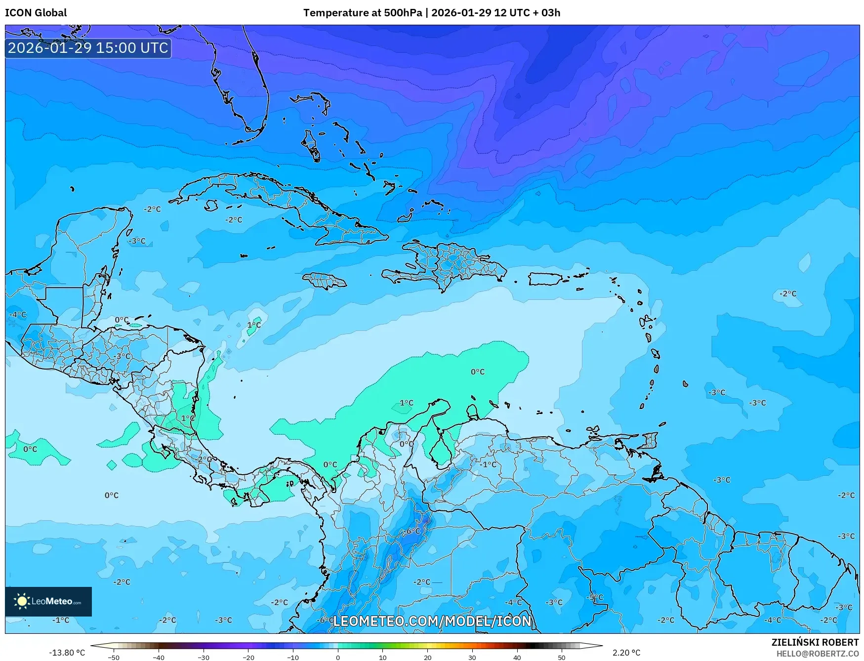 ICON model - Caribbean, Temperature at 500hPa