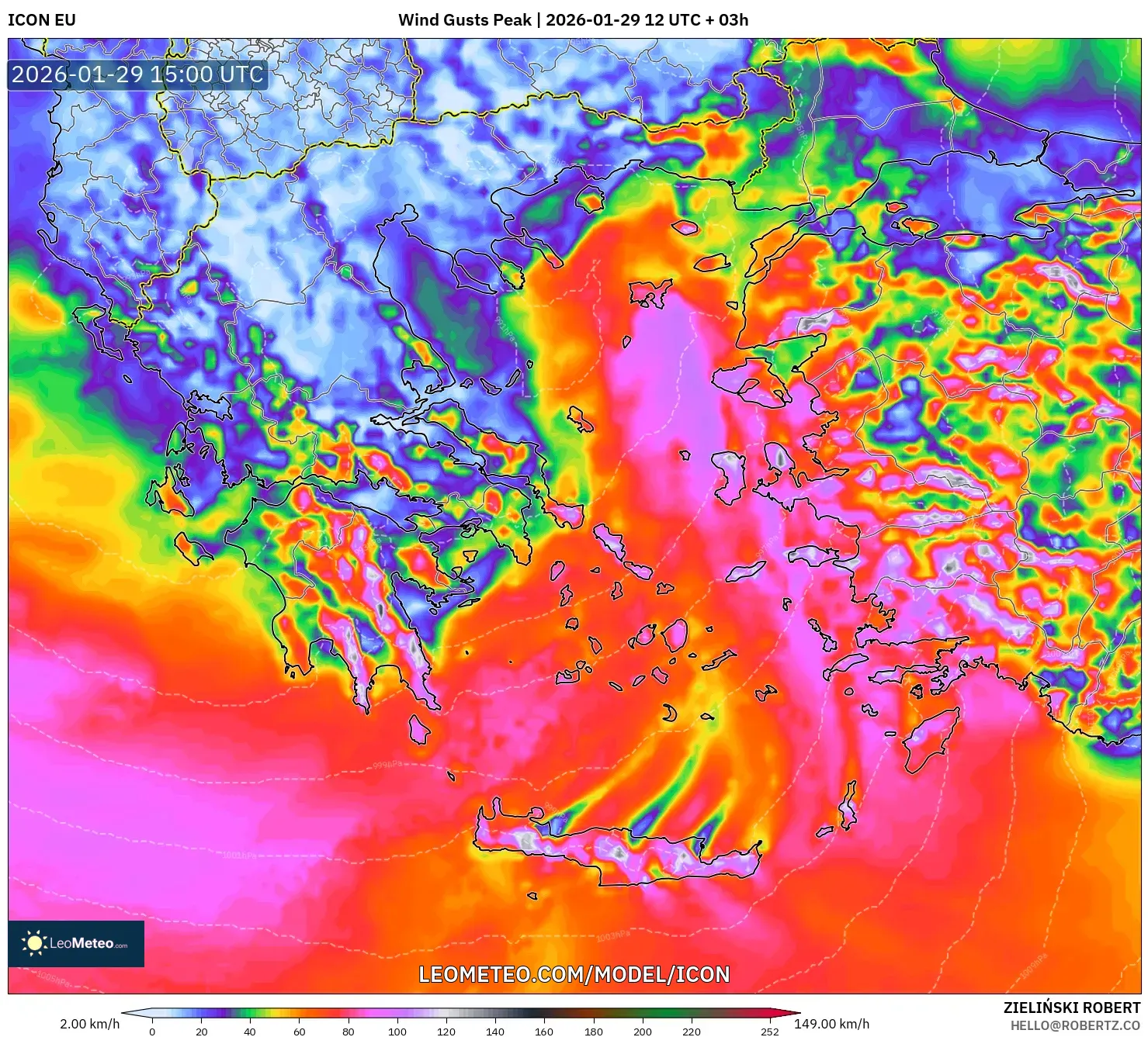 ICON model - Greece, Wind Gusts Peak